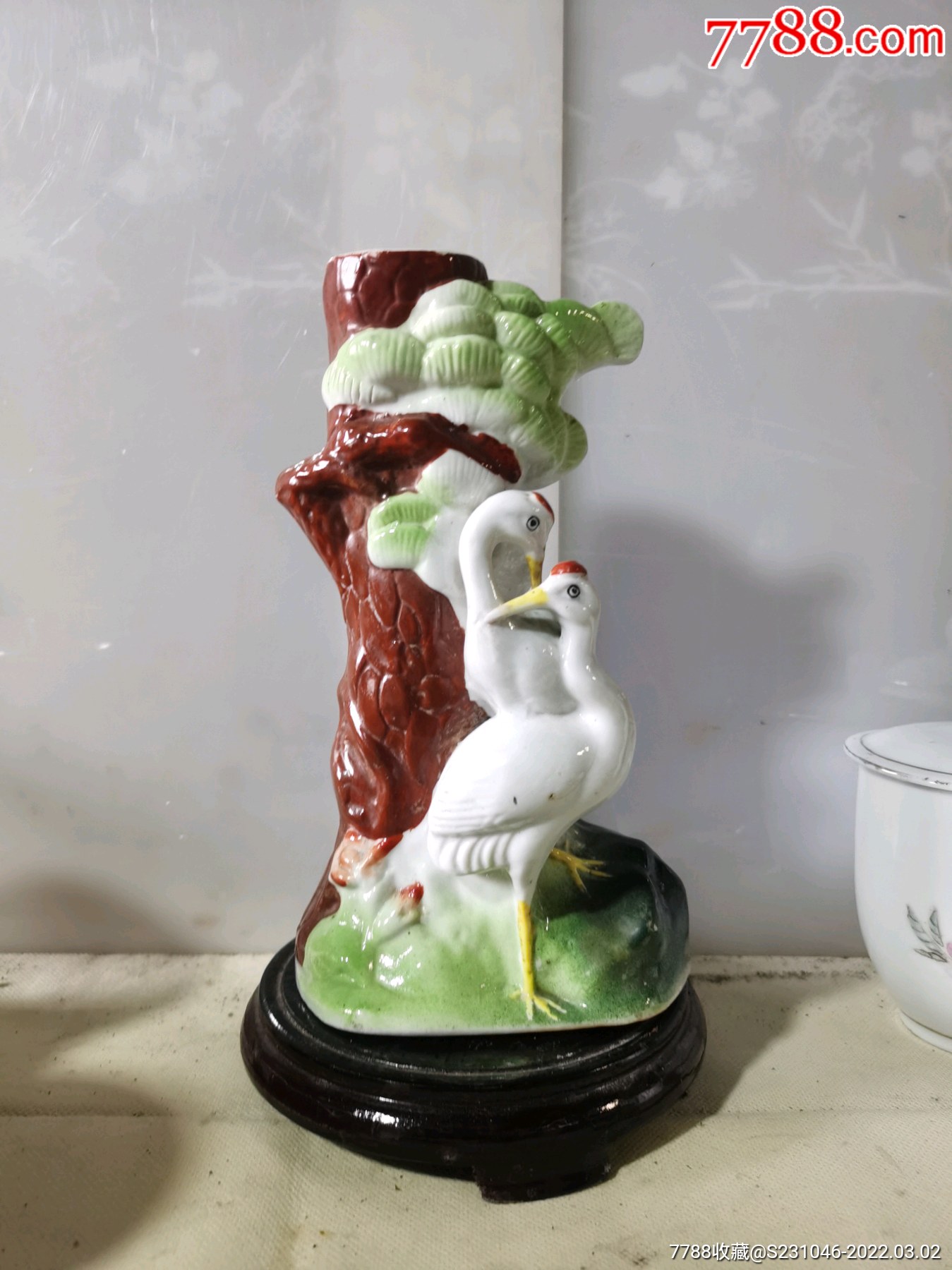 60年代雕塑瓷厂粉彩松鹤延年台灯摆件