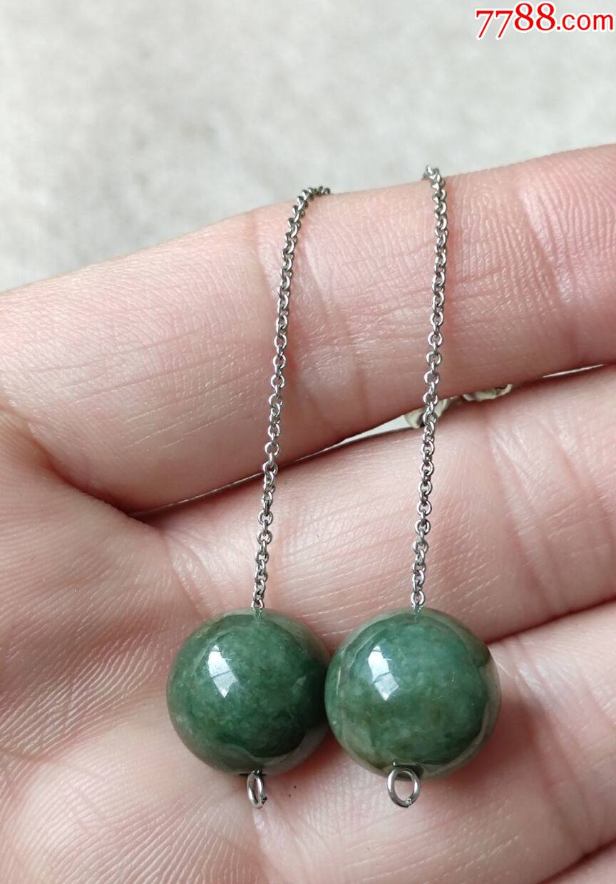 翡翠耳线,圆珠,油绿,大颗粒_价格25元_第1张