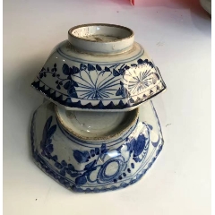 晚清民国八角青花大碗