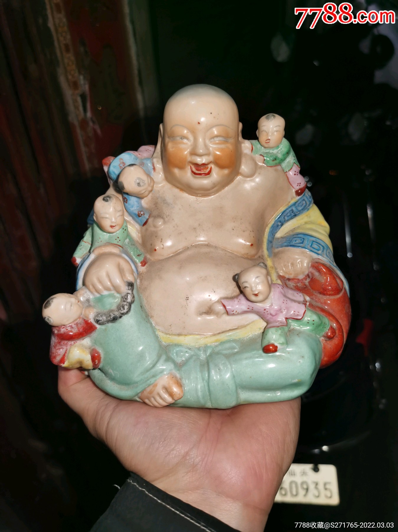 文革老枫溪瓷塑五子闹佛摆件