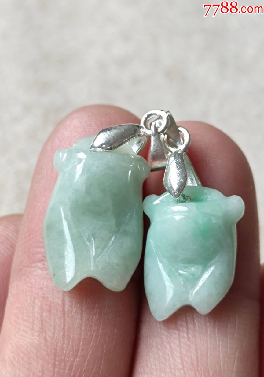 翡翠知了一鸣惊人淡绿底送皮绳