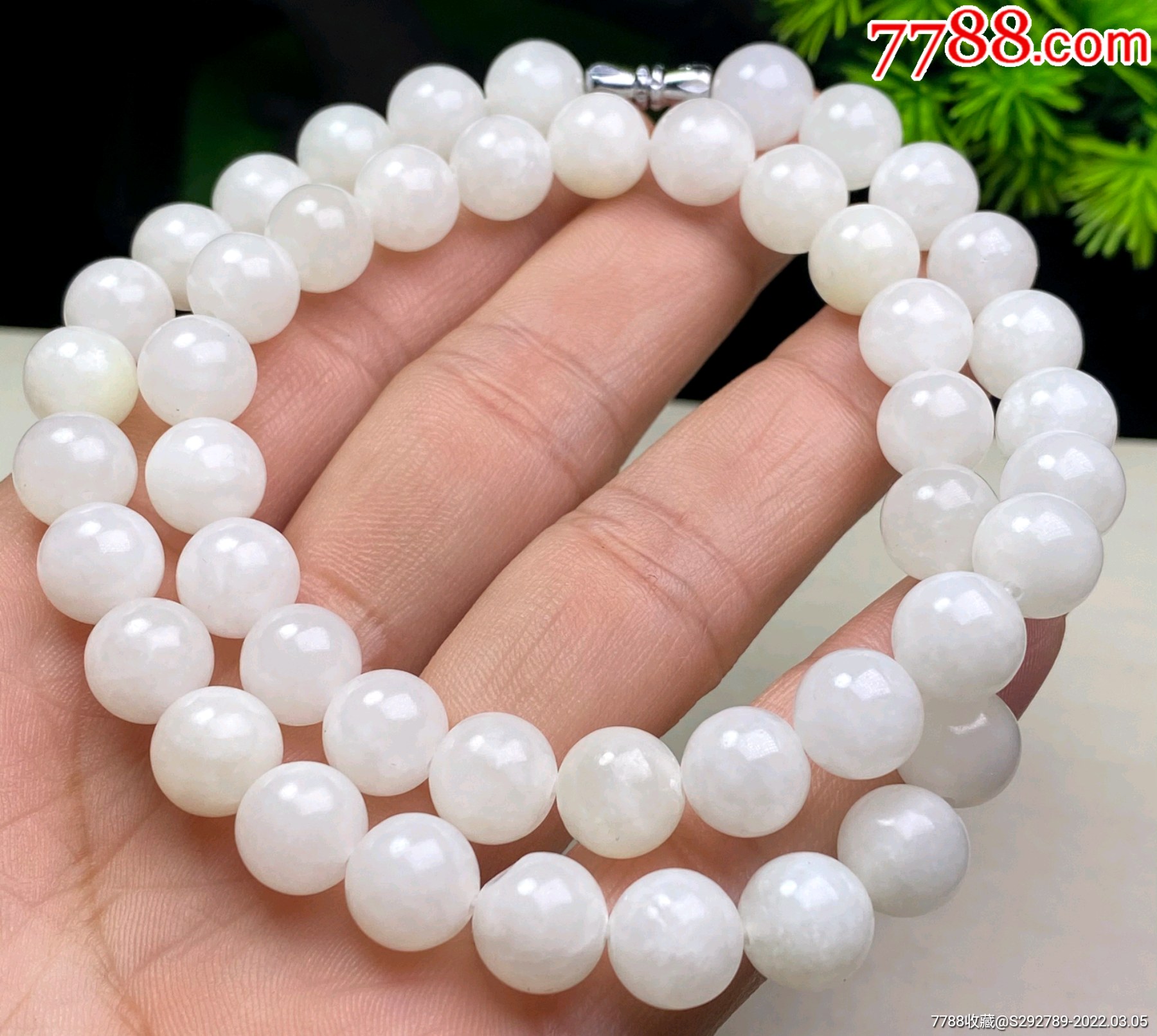 低价起放大漏惠拍新疆和田玉羊脂玉白玉圆珠项链一条描述和田玉珠手串