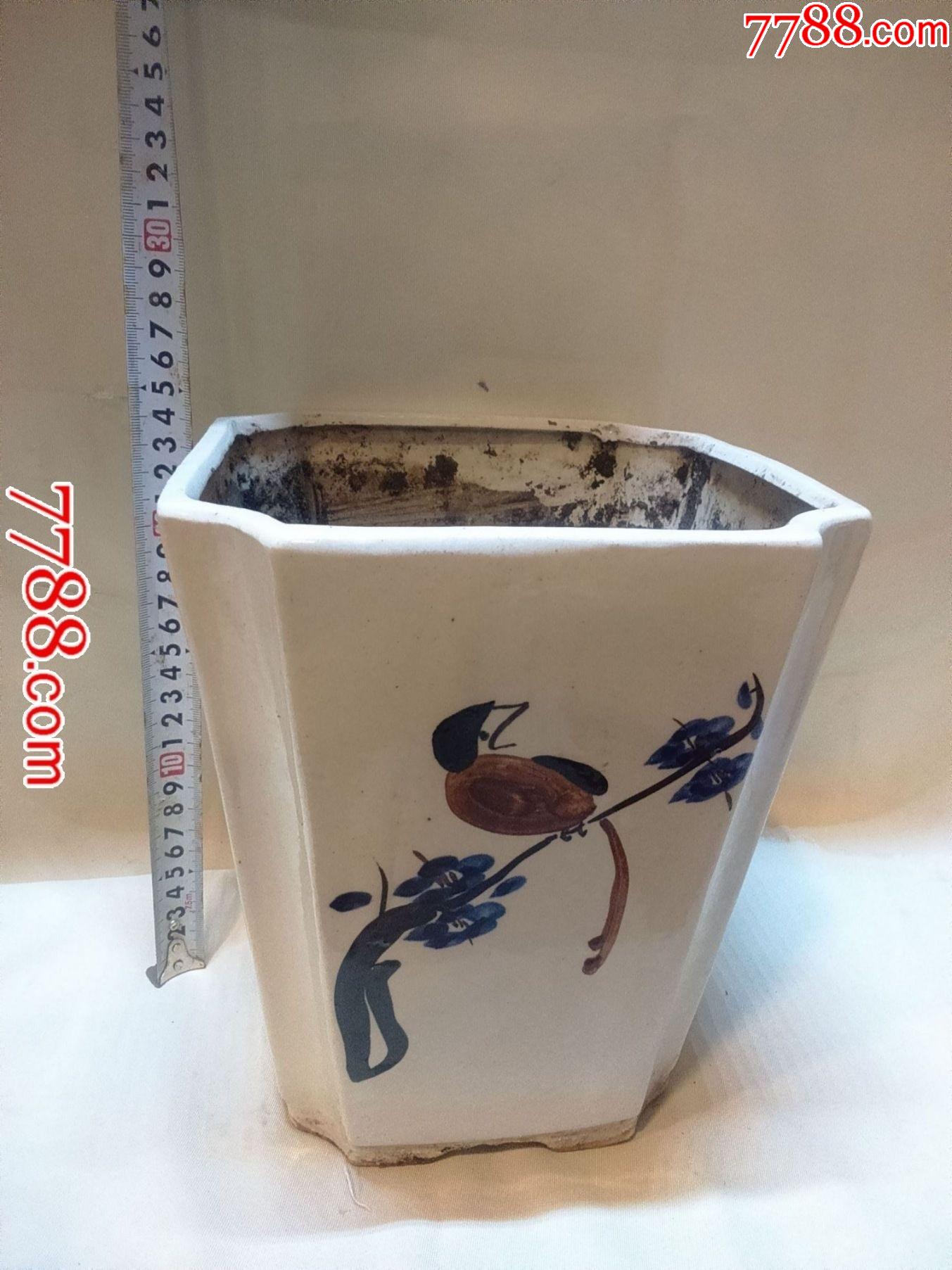 《四棱八角手绘花鸟老花盆》_价格50元【文革红色典藏】_第1张