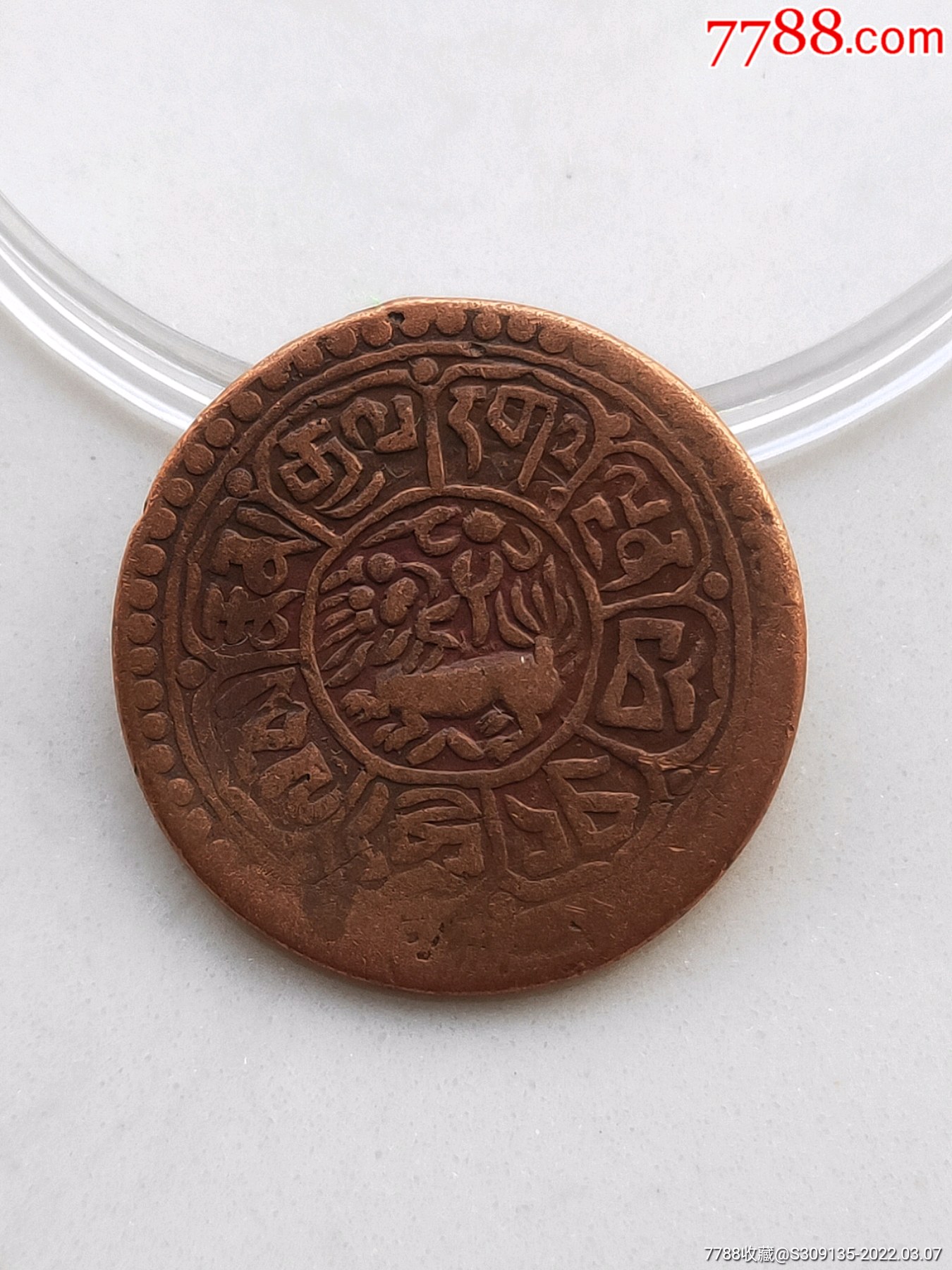 老藏家极美品,西藏雪康铜币,传世包浆,字口清晰