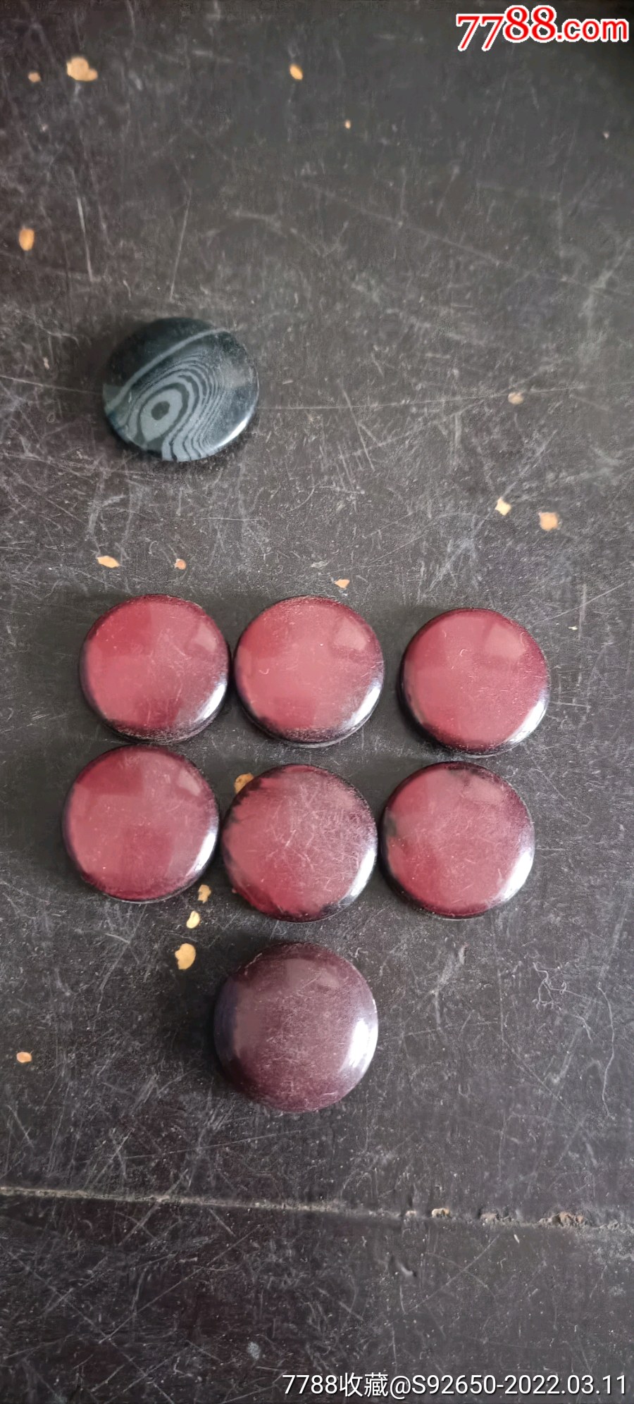怀旧早期老红宝石型有机玻璃扣7个