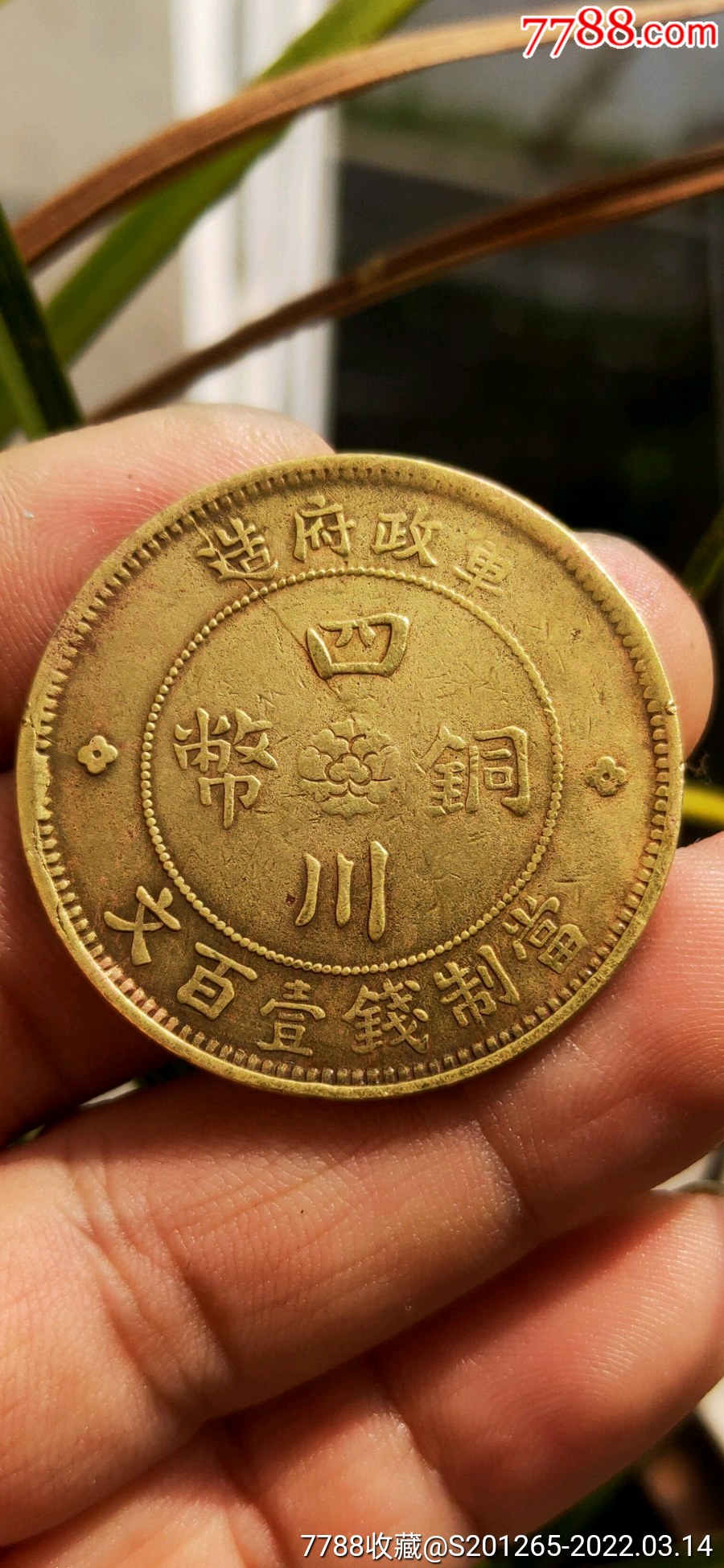 军政府造黄铜元精品四川铜币当制钱一百文