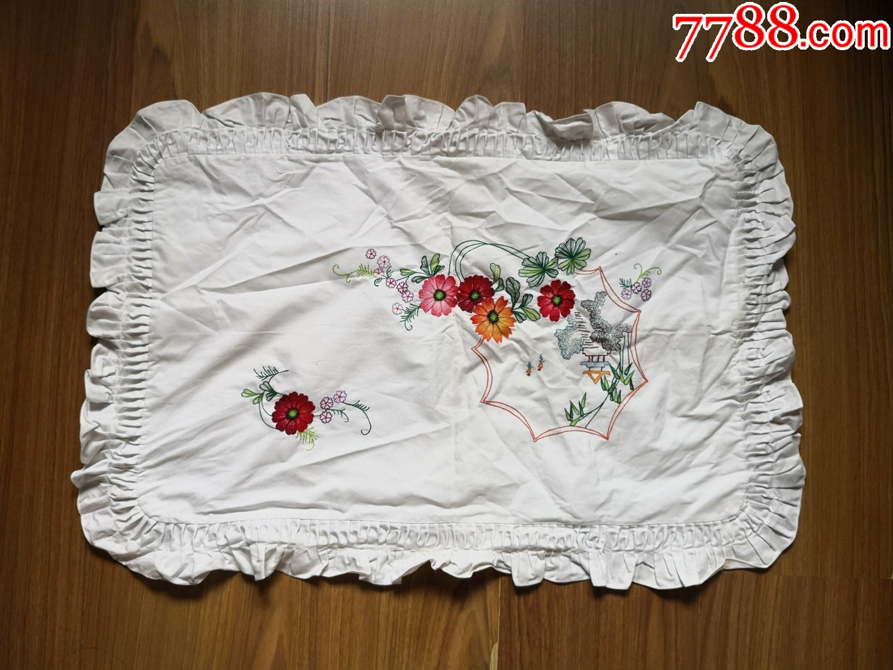 老刺绣枕套一个