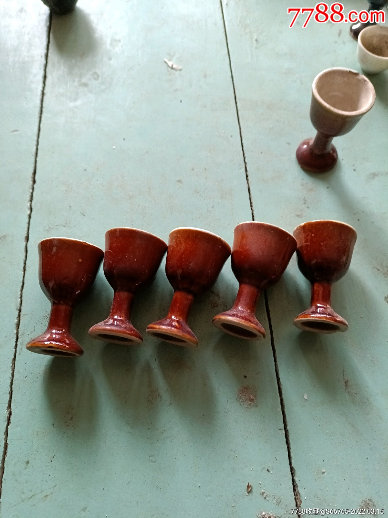 怀旧早期红釉高脚酒杯5个