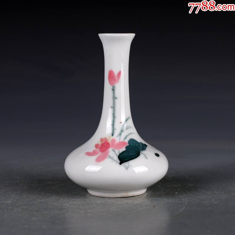 景德镇老厂货瓷器釉中彩手绘荷花赏瓶插花瓶_价格380元_第1张