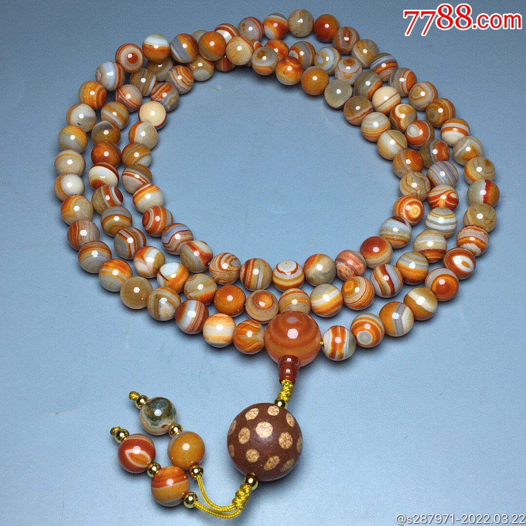 乡下老者珍藏虎皮玛瑙佛珠项链尺寸10毫米108颗在佛教玛瑙是七