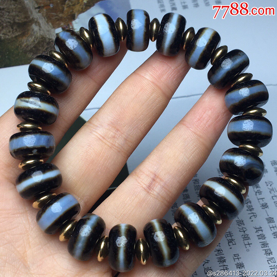 藏区天然老料一线天珠手链尺寸148毫米19颗天然一线药师安