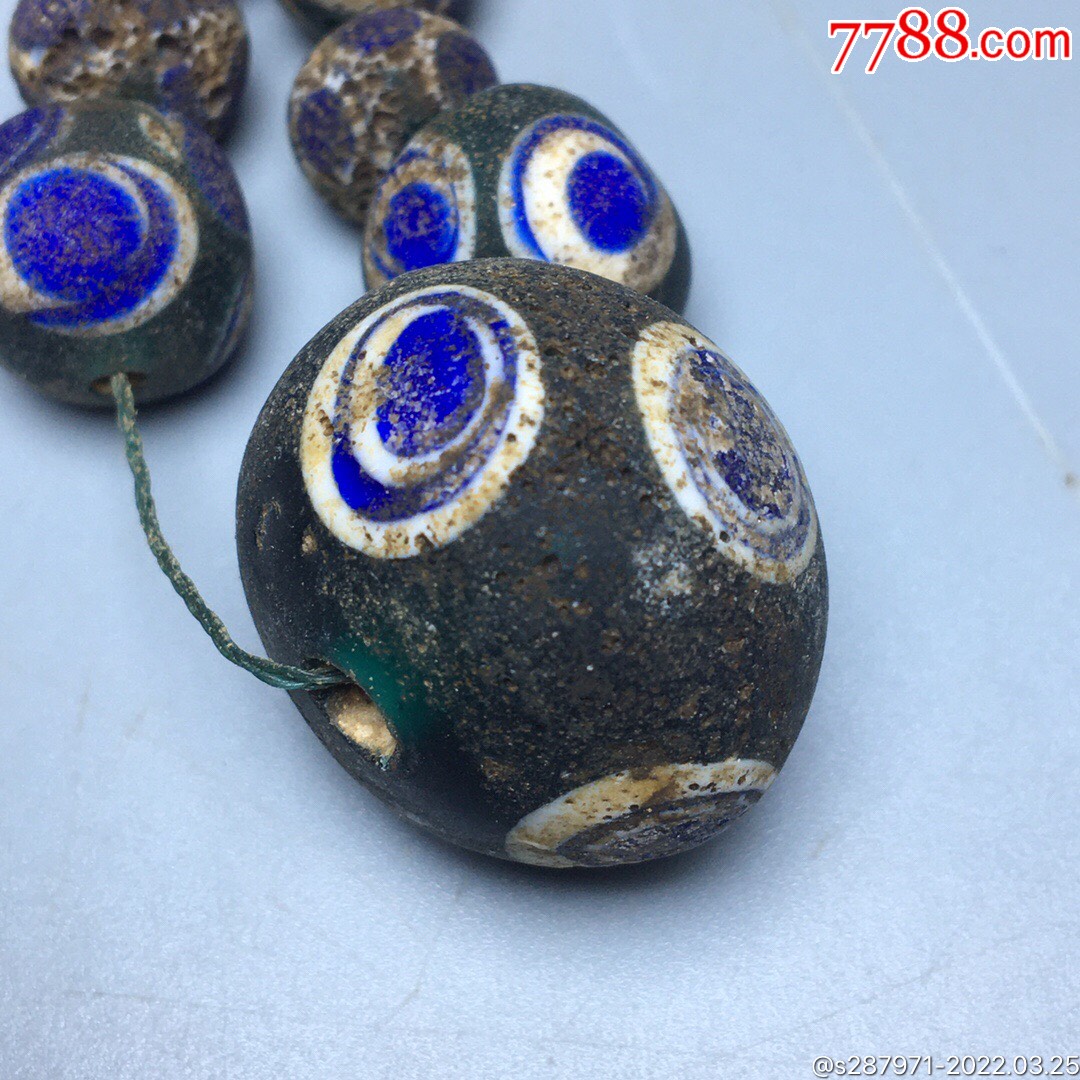 回流老琉璃蜻蜓眼项链尺寸约:最大25毫米最小8毫米51颗蜻蜓眼_琉璃珠