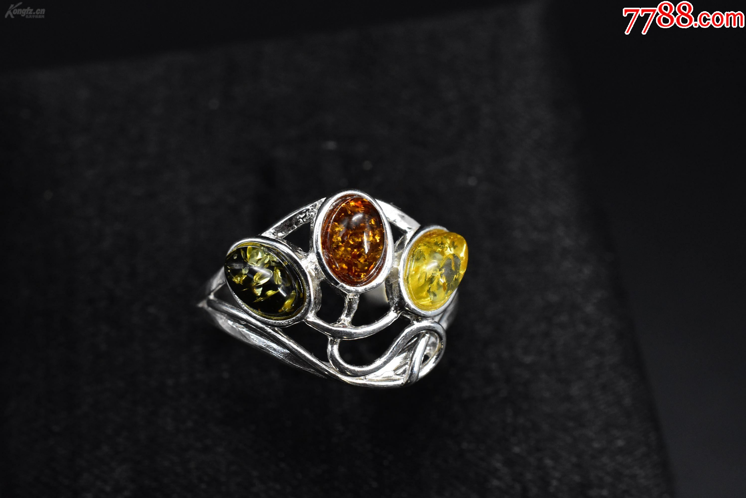 (甲7915)波兰工艺《花珀戒指》一枚琥珀天然非人工合成_价格80元_第1