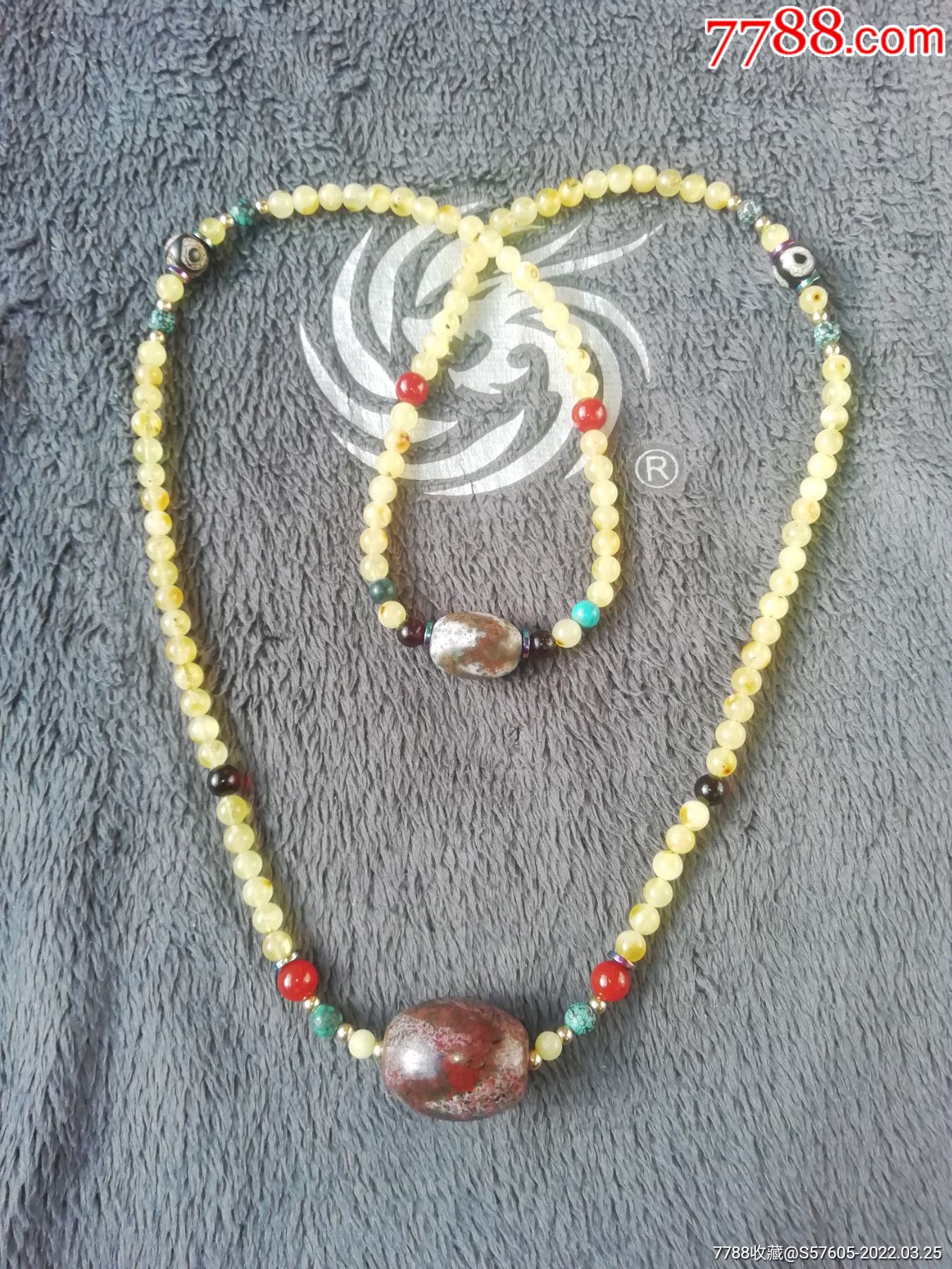 亏本放漏精品纯天然原矿俄料蜜蜡配满朱砂牙牙迖洛天珠项链