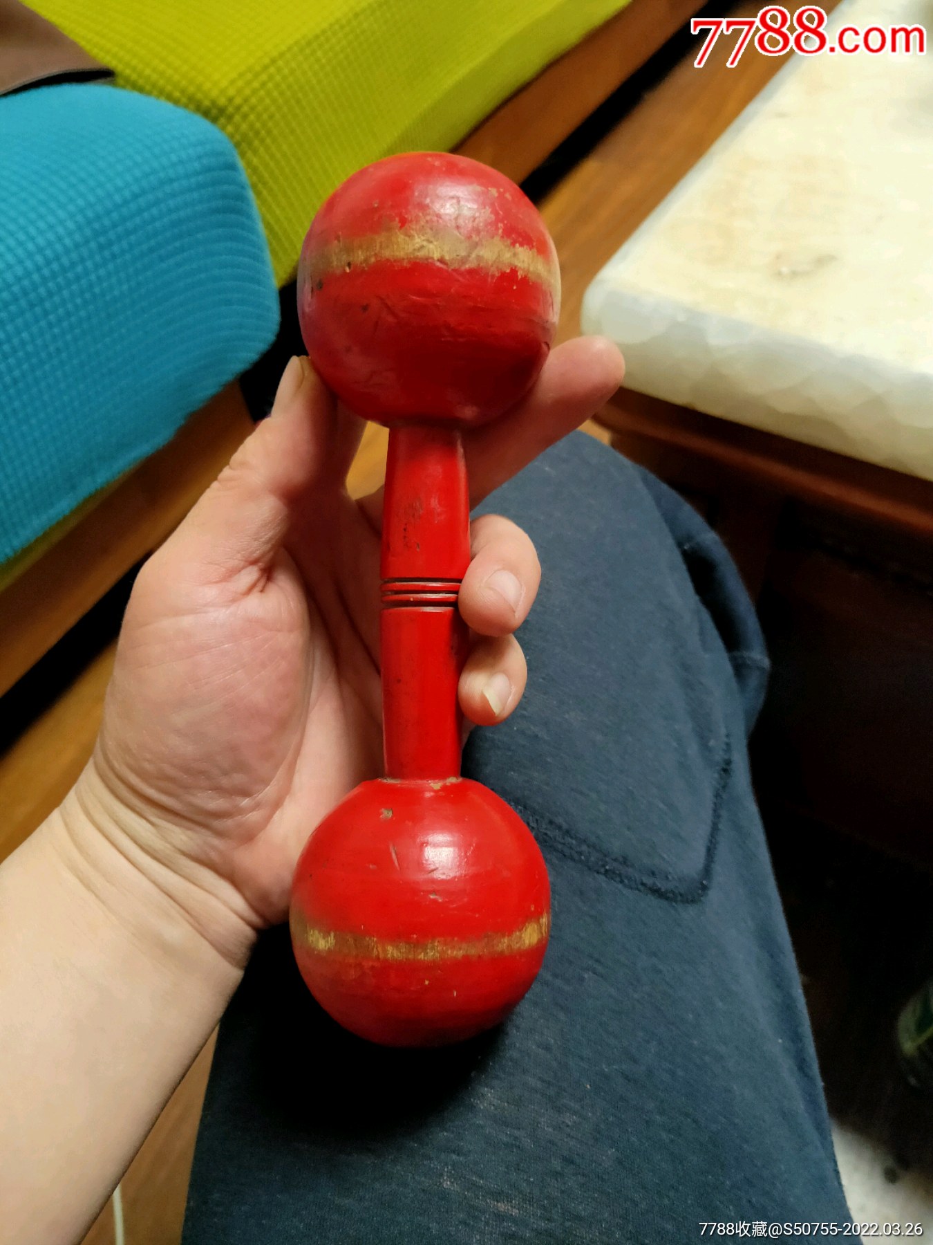 怀旧儿童玩具文革时期木头哑铃