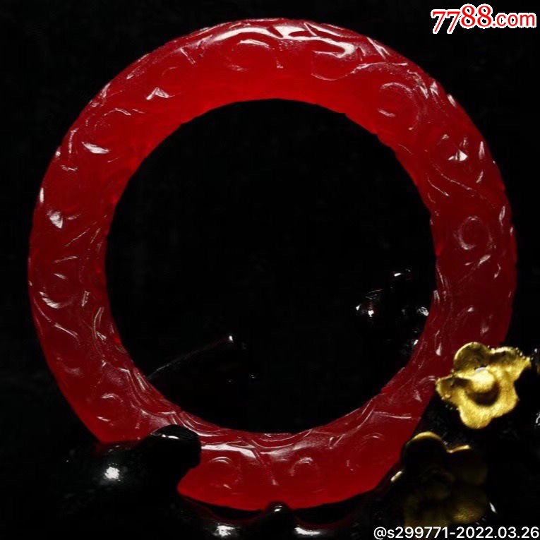 天然翡翠精雕古龙纹手镯红翡时来运转龙纹手镯手环福镯工艺品