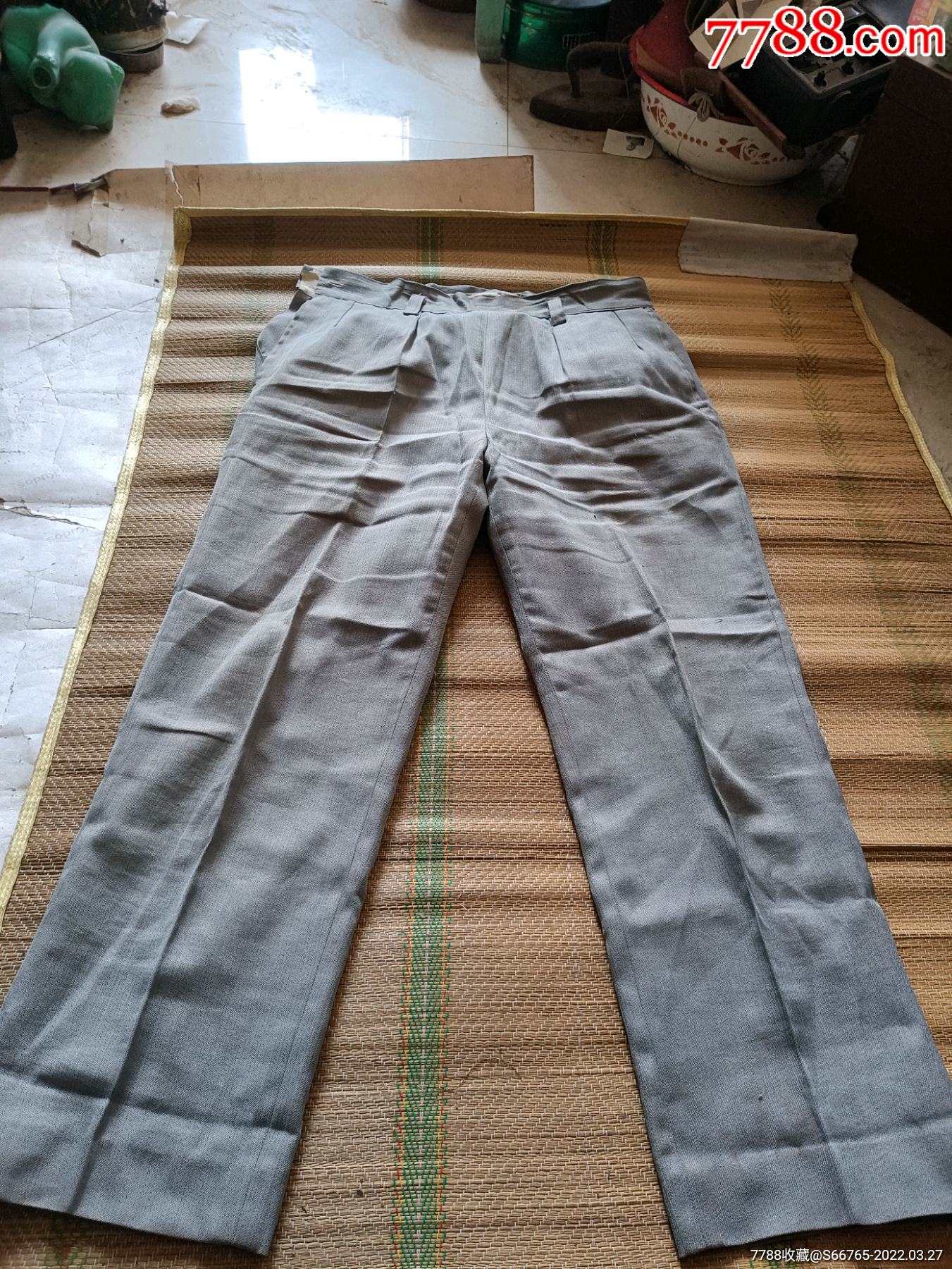 怀旧老式灰布旁开门裤