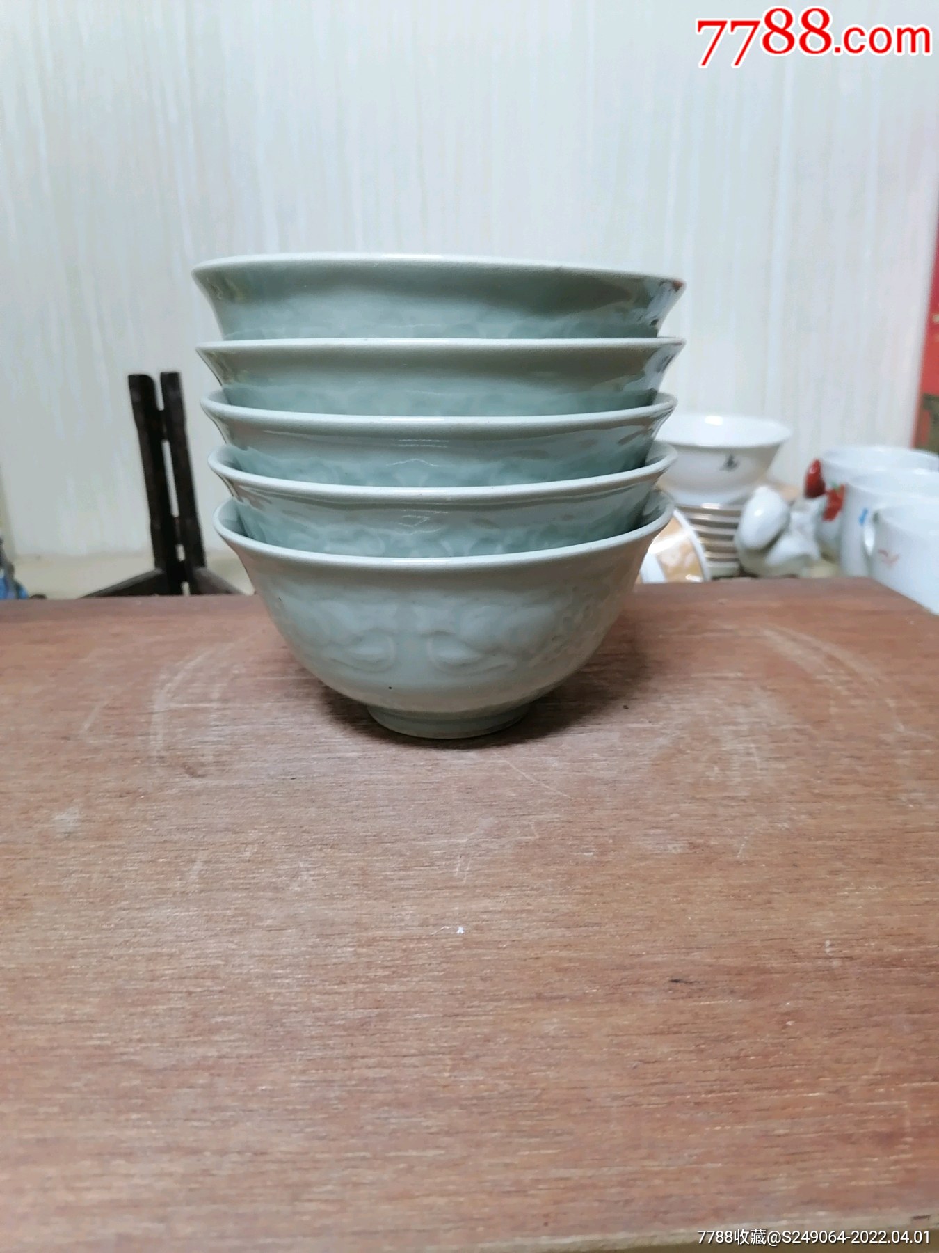 早期宜兴青瓷碗5只全品,包真_价格64元【古旧老物件】_第1张