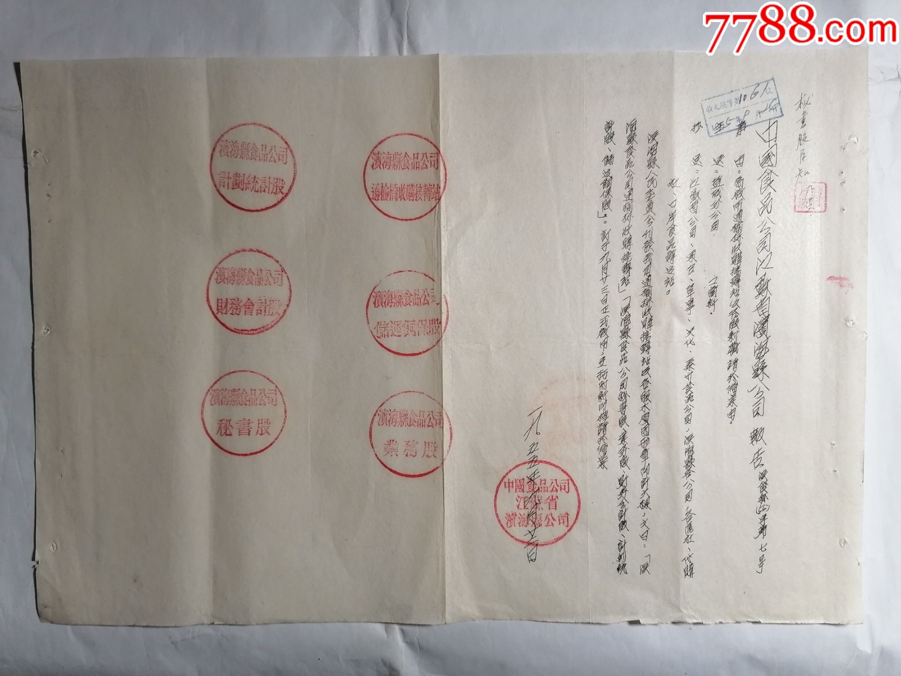 中国食品公司江苏省滨海县公司报告启用收购转运新印印模