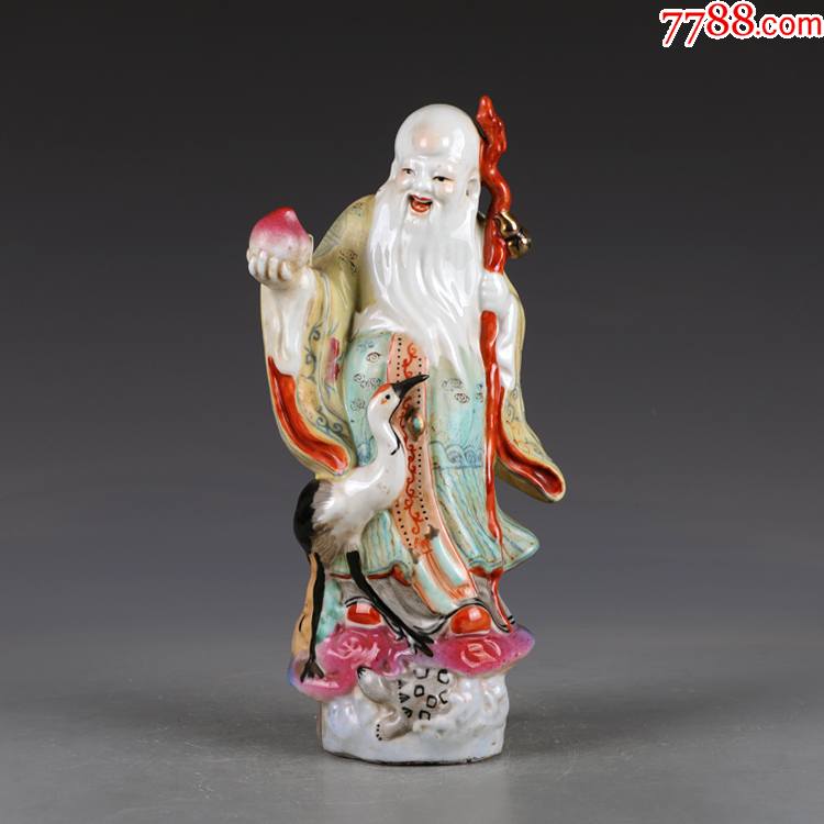 景德镇老厂货瓷器雕塑人物摆件粉彩寿星