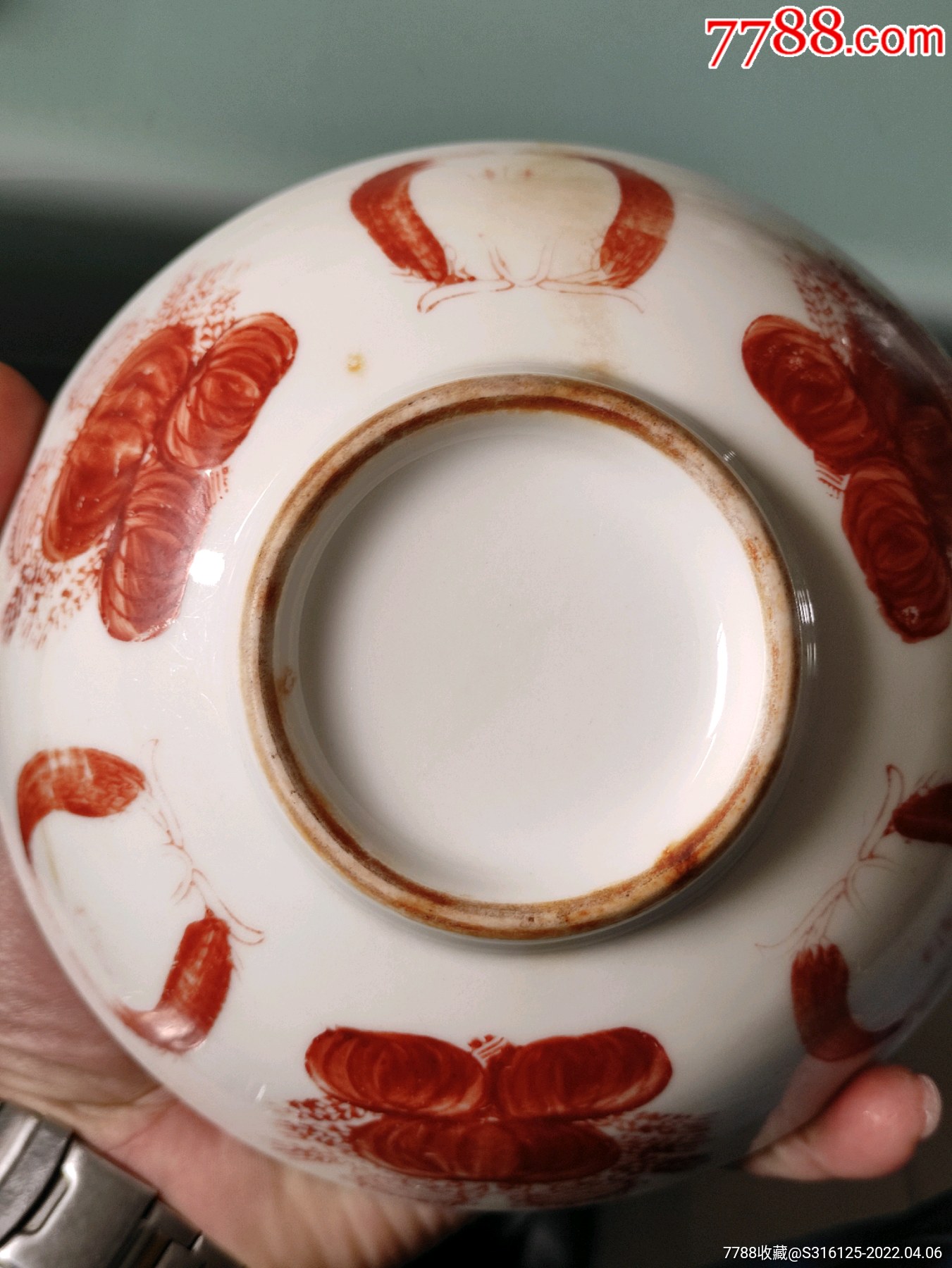 清代矾红大碗全品美品