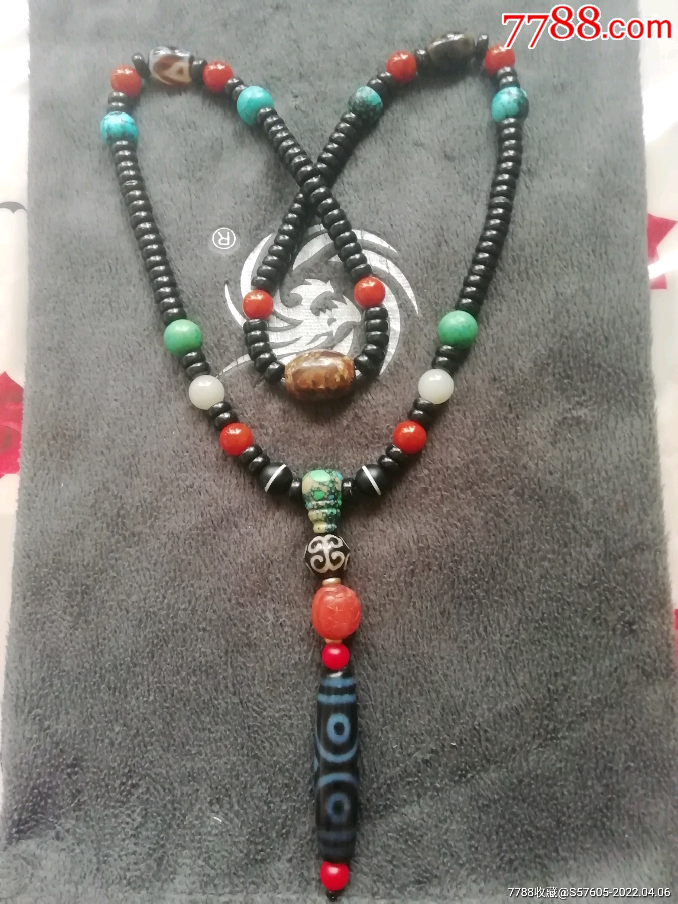 亏本处理精品台湾渗透蓝沁三眼天珠配黑金椰蒂85吊坠原创自编款霸气