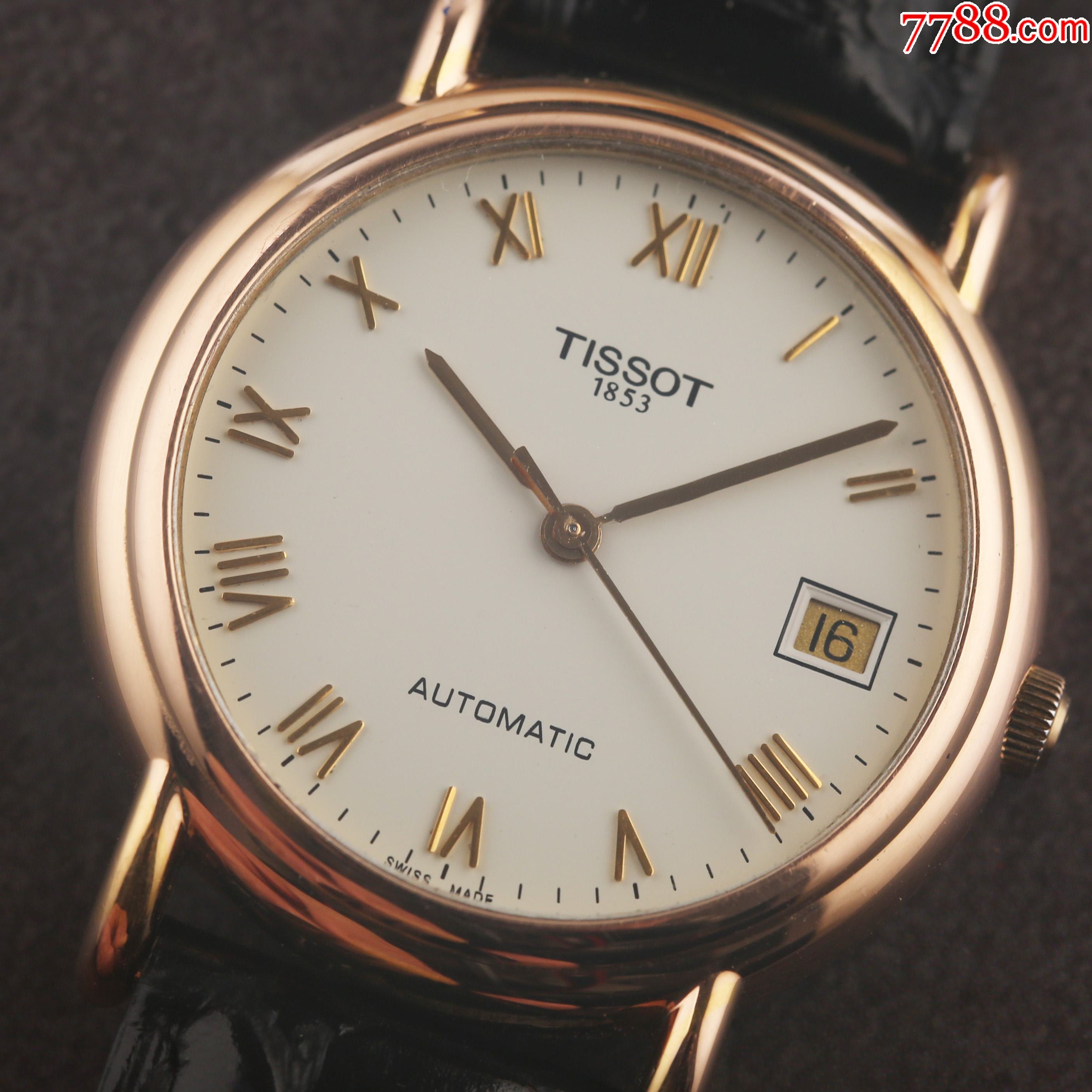 瑞士天梭手表高级时尚系列迷人18k玫瑰色黄金复古罗马字公价17000元
