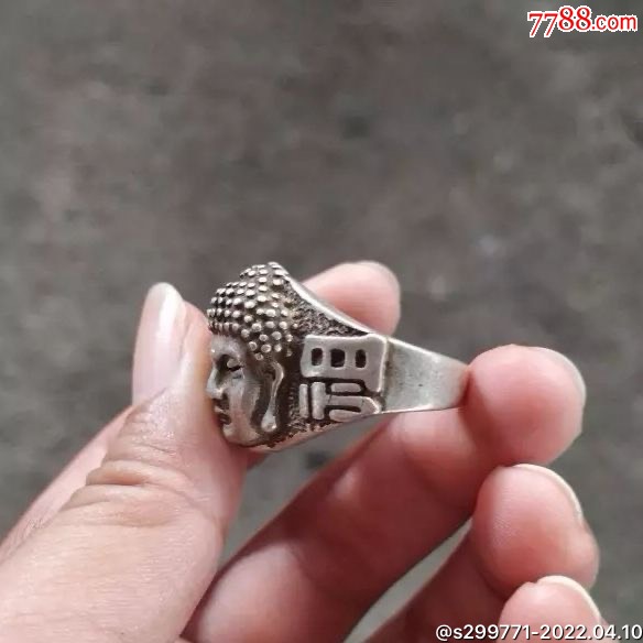 古玩老货收藏银藏银苗银释迦摩尼佛头戒指扳指指环佛祖_价格138元_第1