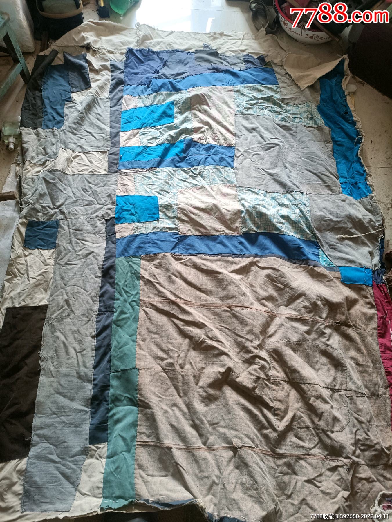 怀旧老手工补丁拼接百家布被面