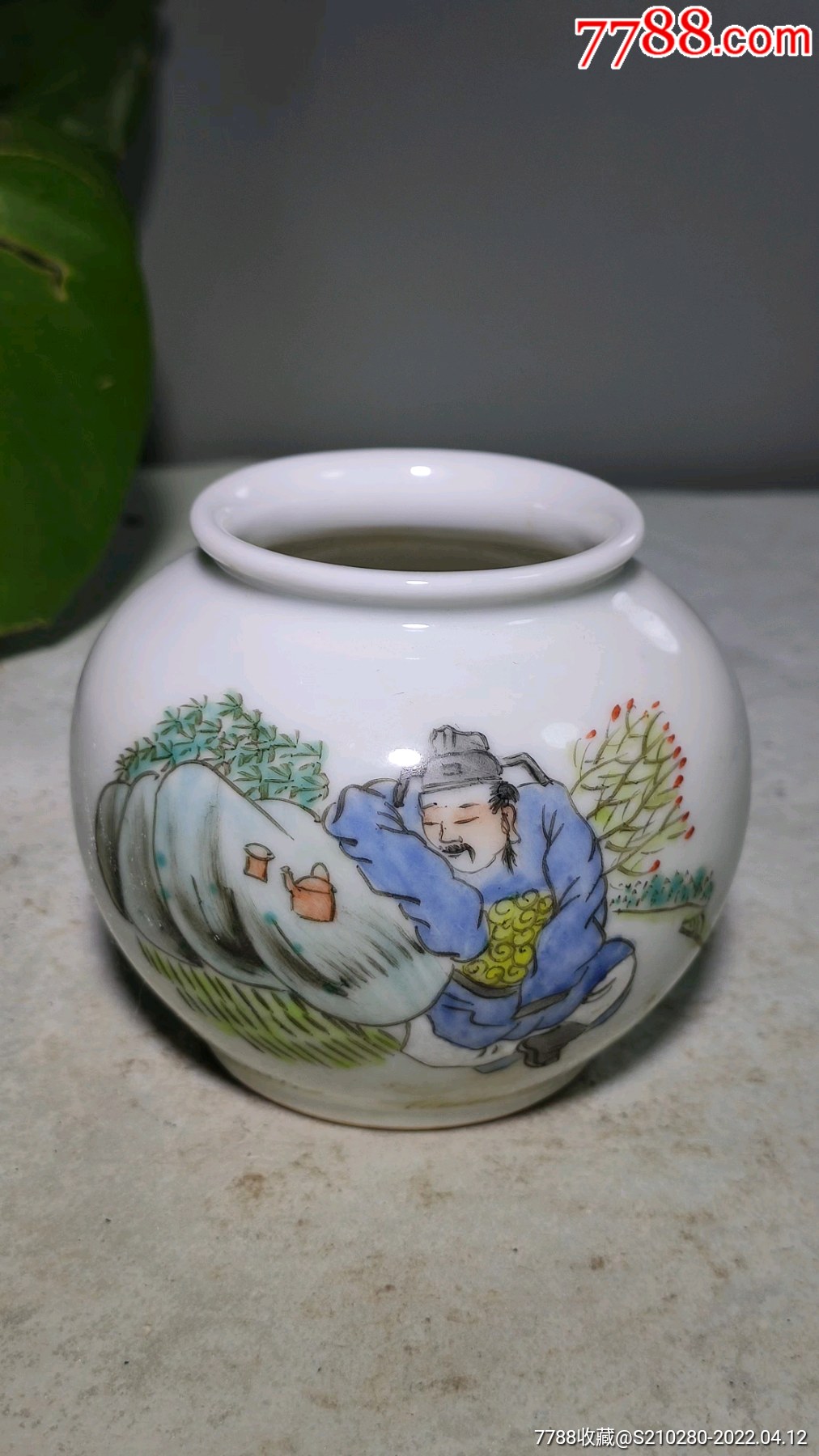 太白醉酒精美人物瓷水盂造型独特瓷质细腻釉水肥厚图案精美