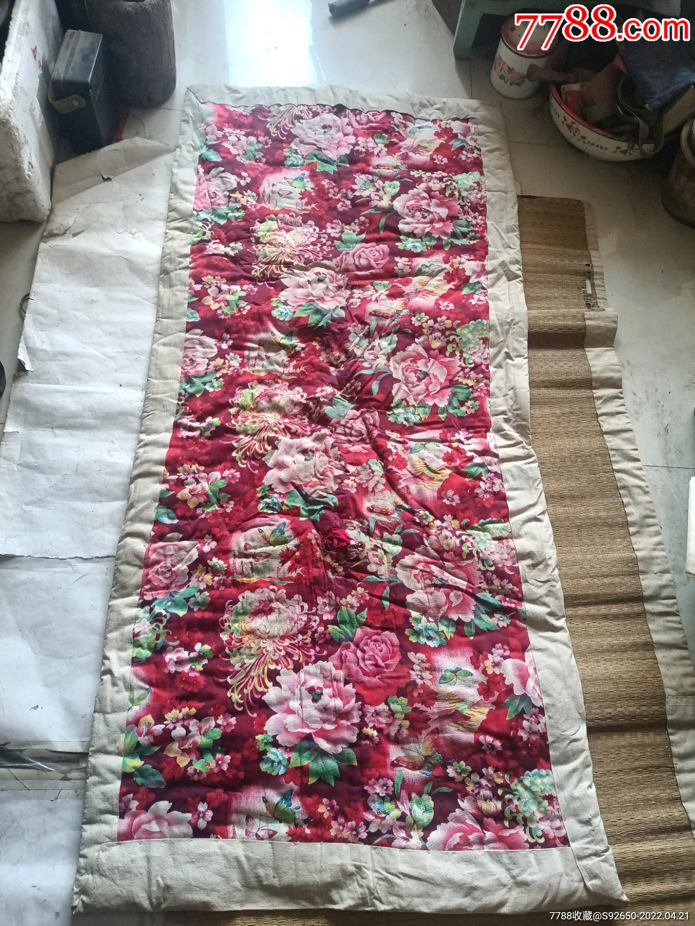 怀旧老手工缝制花卉山川河流棉花褥
