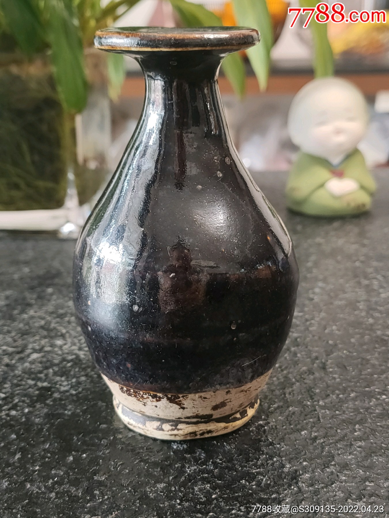 明代燕川窑灵芝口黑釉梅瓶高度115口径45肚径65包真包老包到代