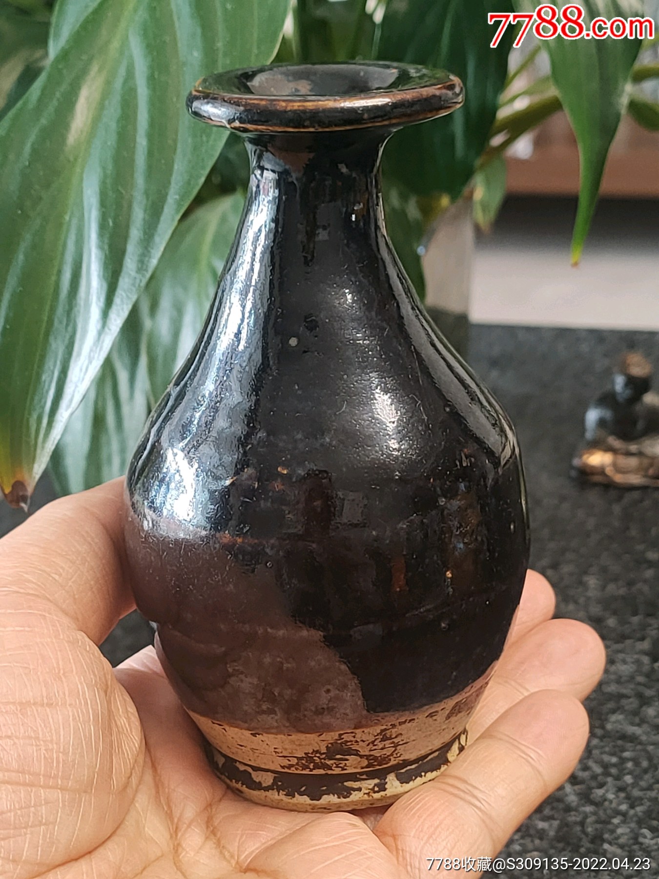 明代燕川窑灵芝口黑釉梅瓶高度115口径45肚径65包真包老包到代