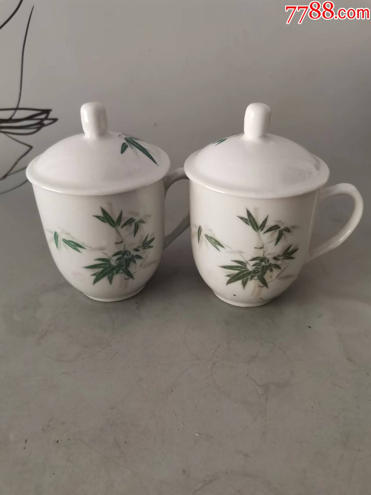 低拍七十年代醴陵国光瓷厂竹子图案水杯老茶杯一对