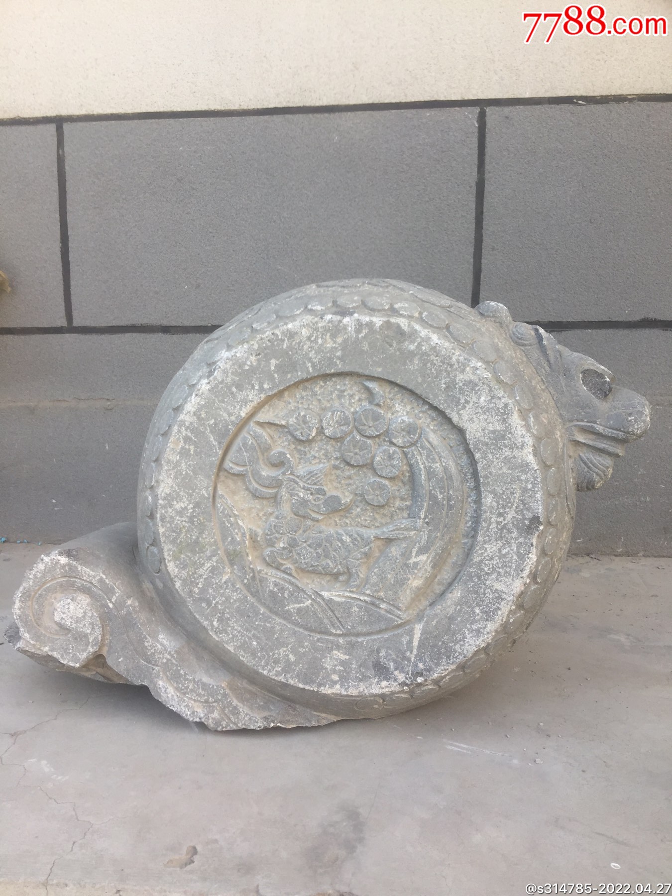 麒麟抱鼓青石门墩,老皮手工雕刻,满雕精品,老品,次品_石鼓/石墩_缘友