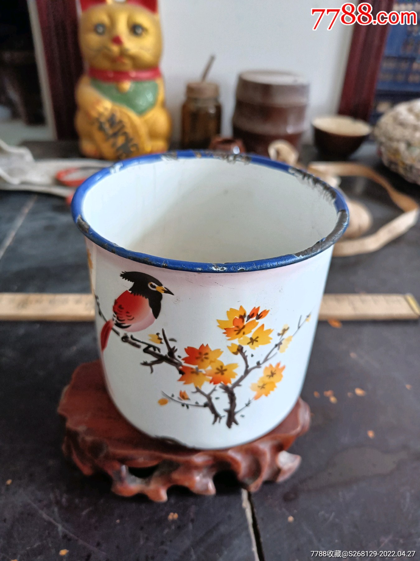怀旧老花鸟搪瓷杯