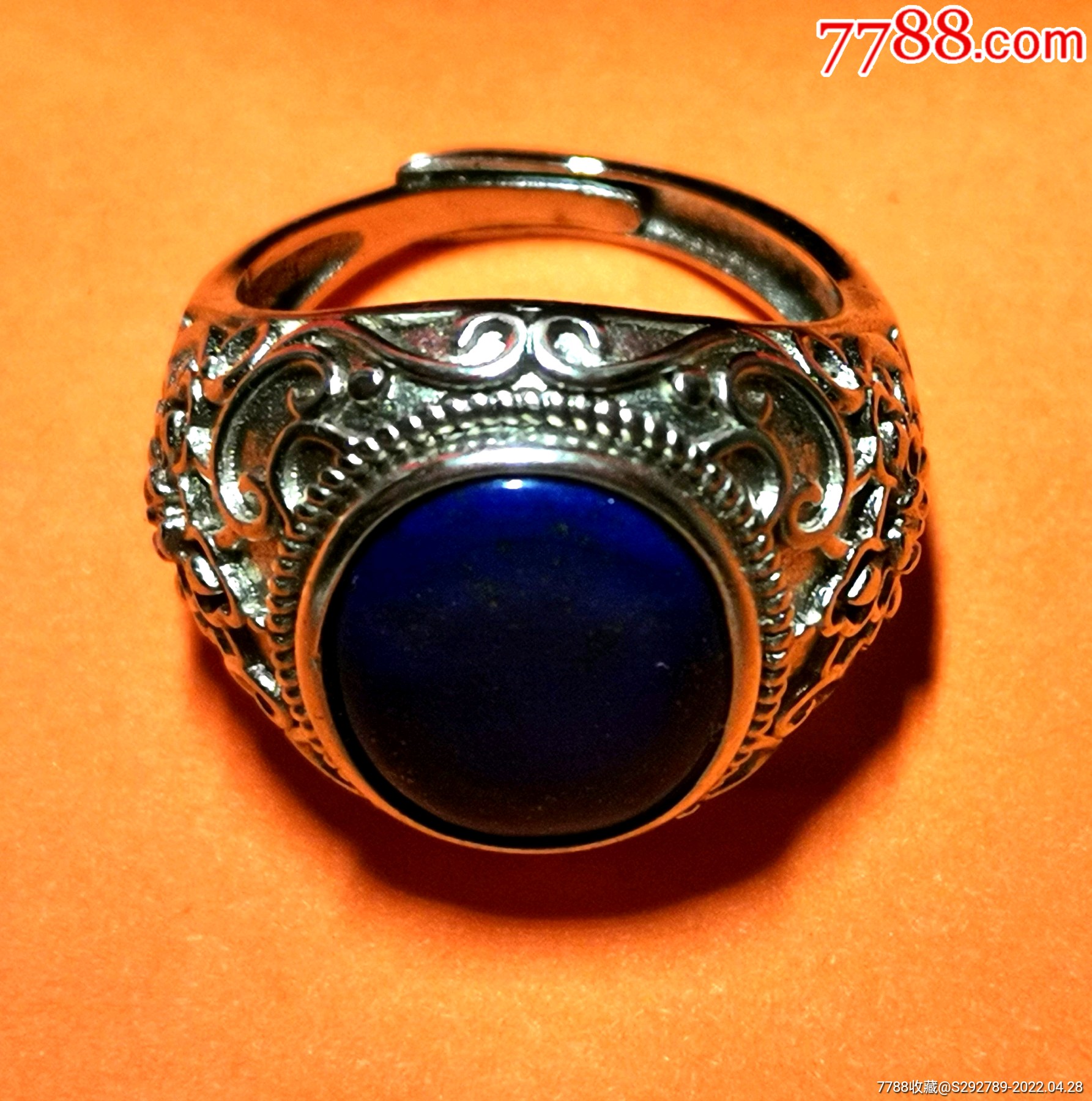 阿富汗天然老矿帝王青金石戒面银托戒指一枚戒面为无白少金老矿帝王青