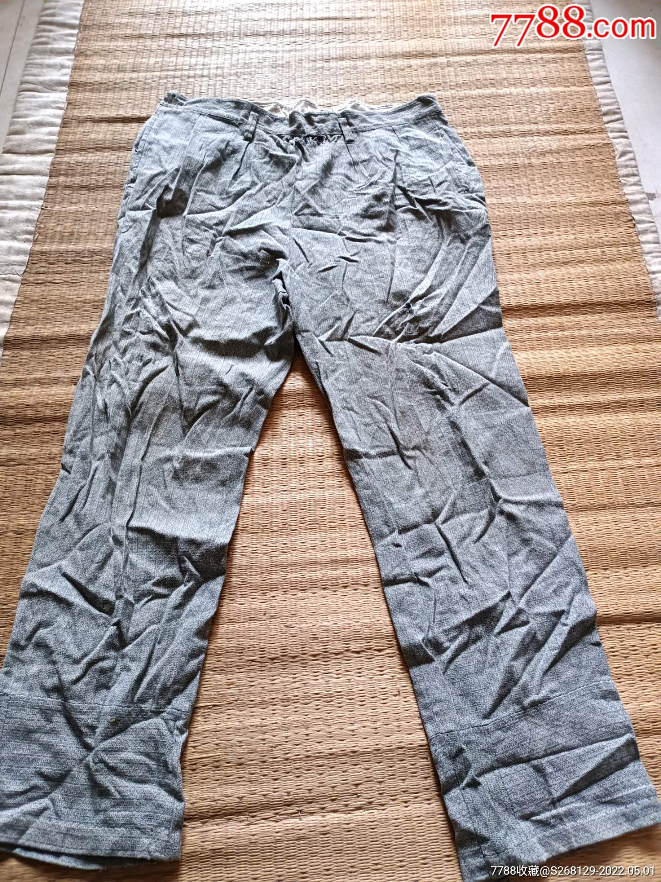 怀旧老式灰布旁开门裤