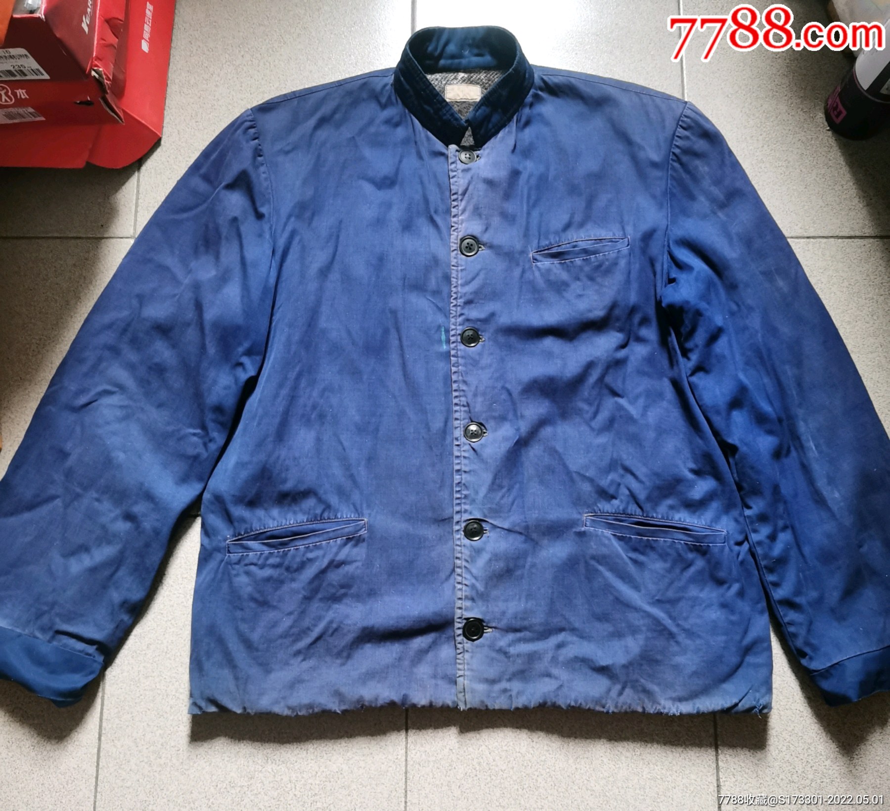 蓝色棉布棉袄内里绒自然旧沙市服装
