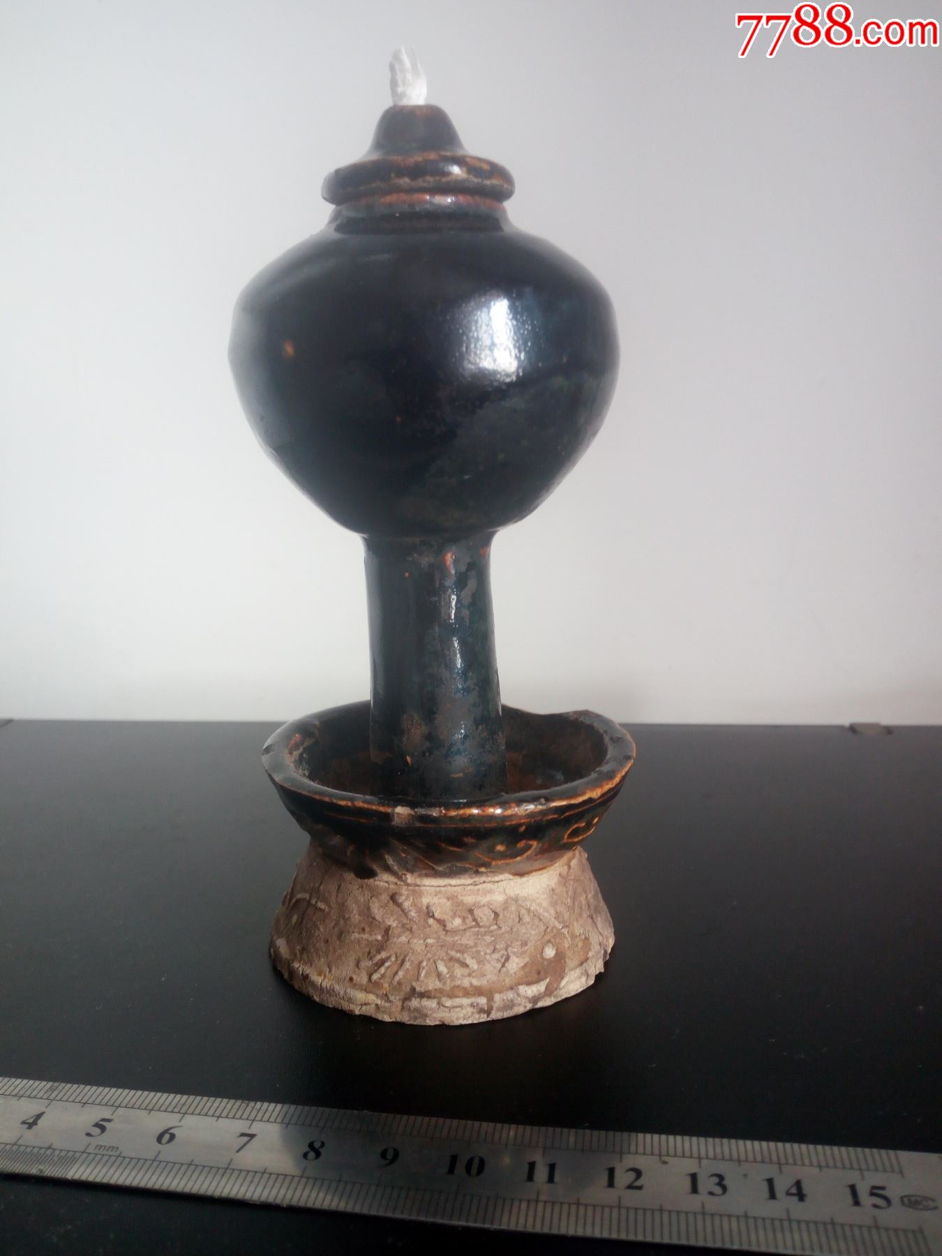 清代磁州窑黑釉油灯