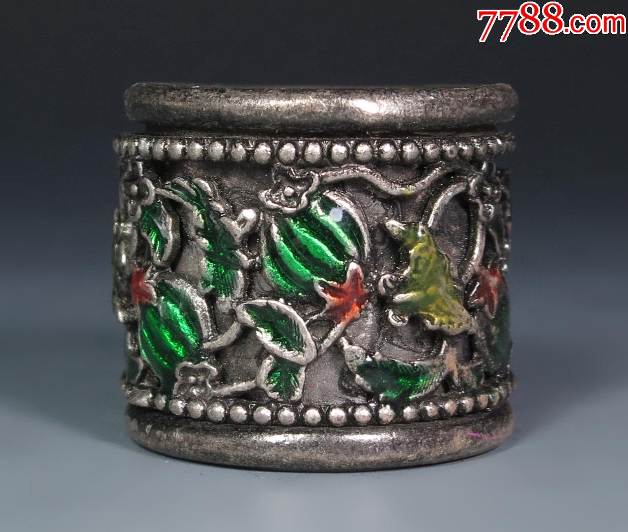 民国奉天纹银银手镯掐死珐琅彩