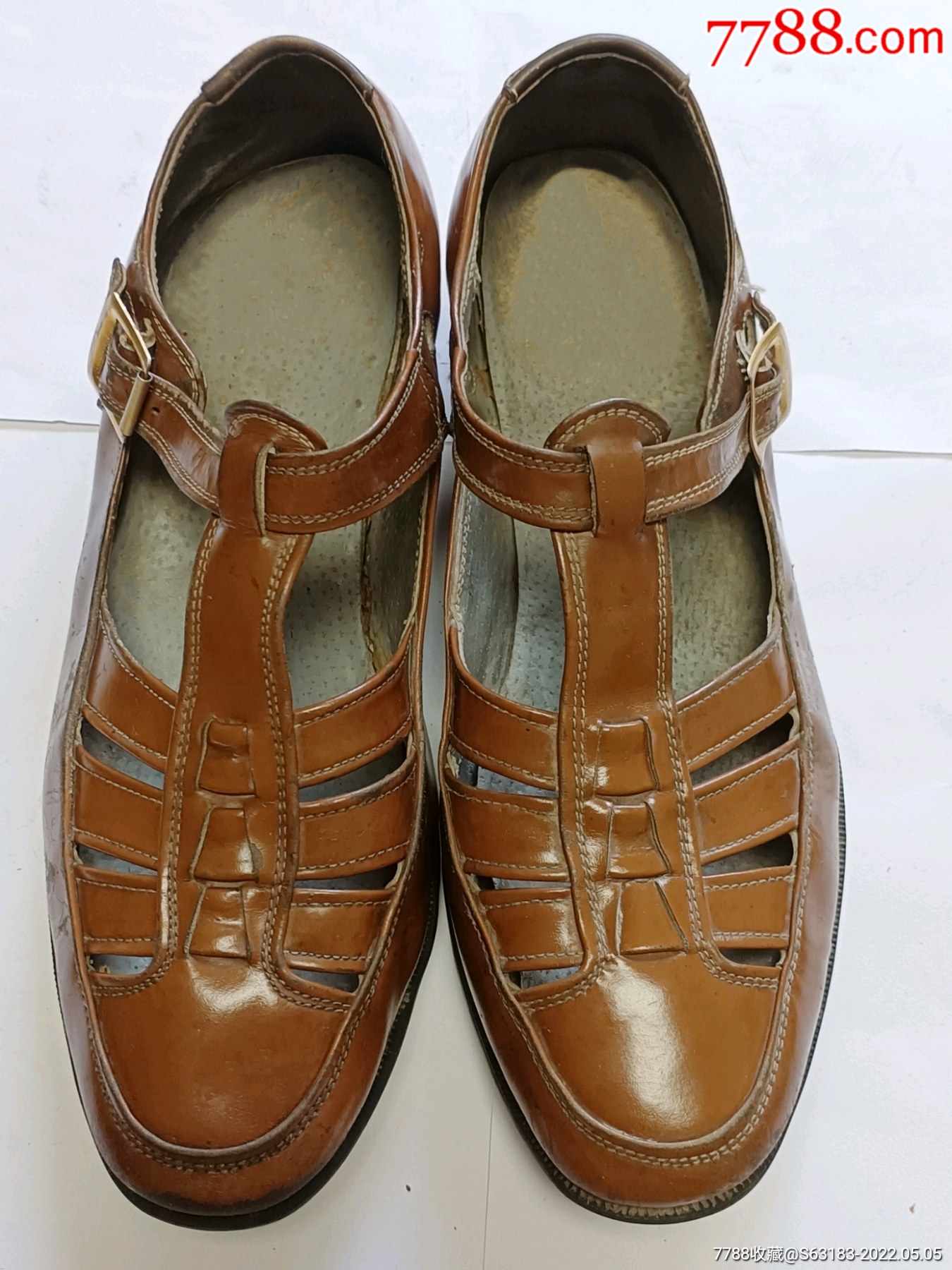 老皮鞋收藏精品一代人的记忆五六十年代木底纯手工纯牛皮风凉皮鞋