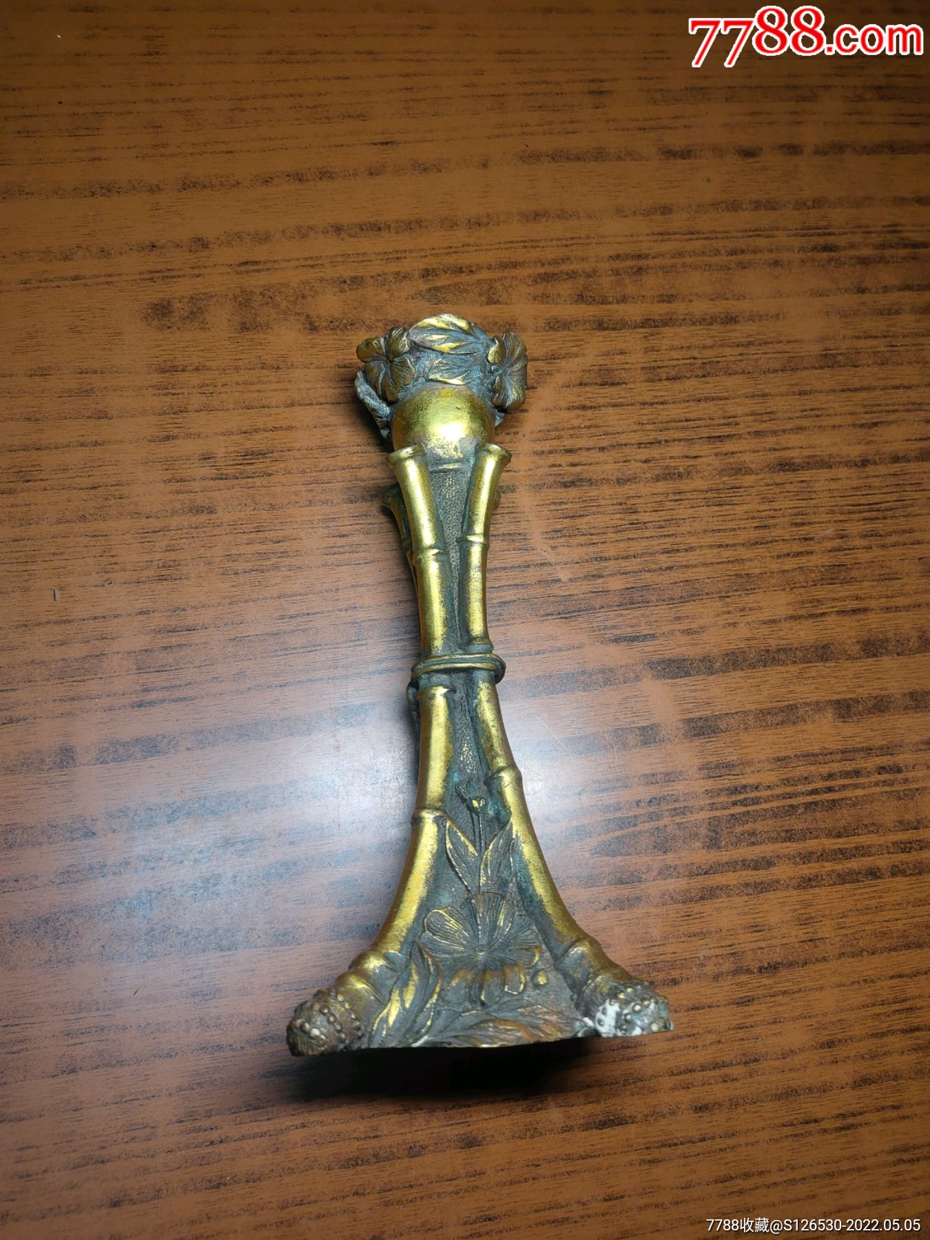 清末民国,刘月涛,制铜鎏金烛台一件_价格300元_第1张