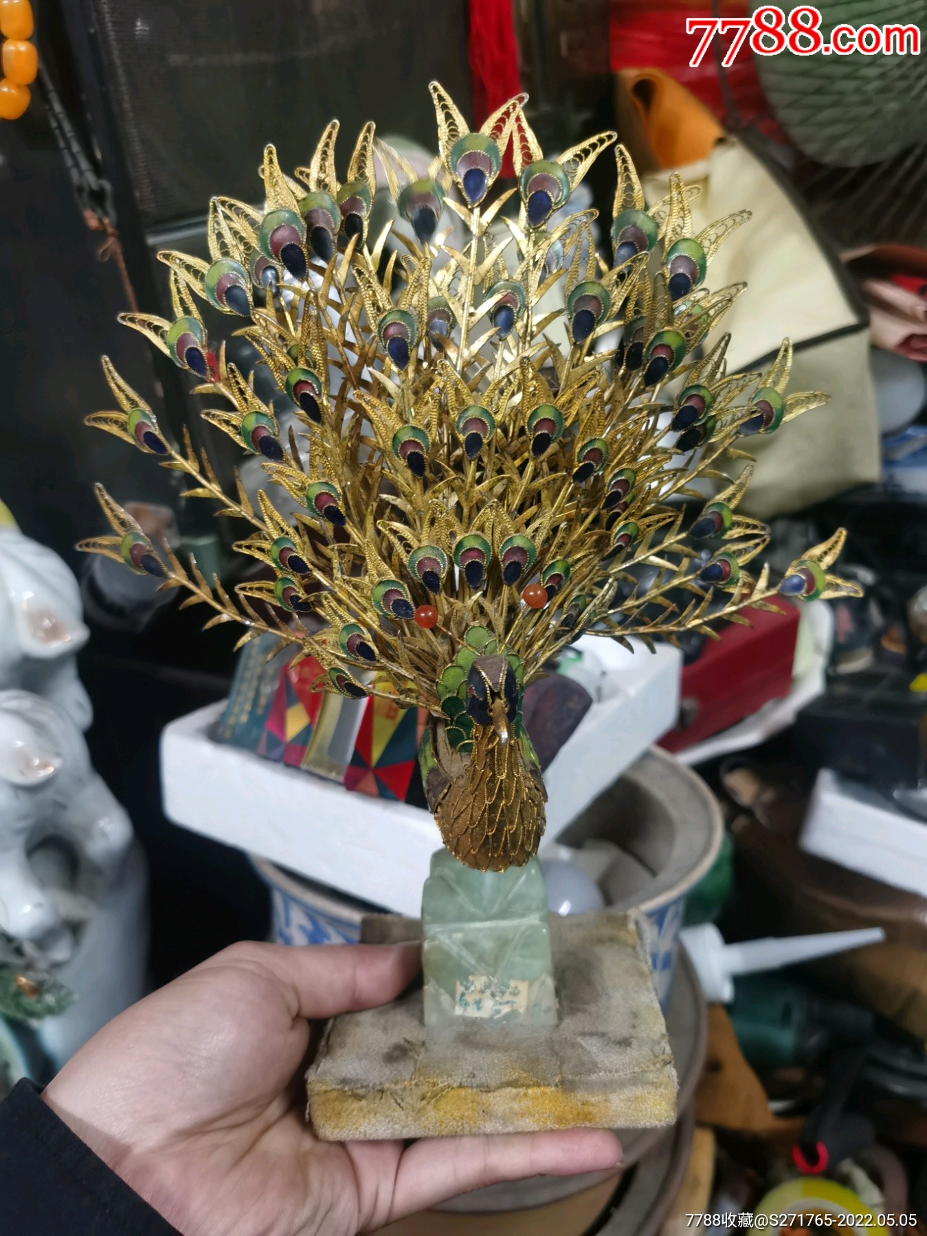 老景泰蓝孔雀开屏摆件