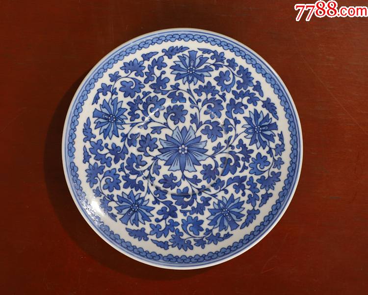 景德镇老厂货瓷器70年代青花花卉赏盘
