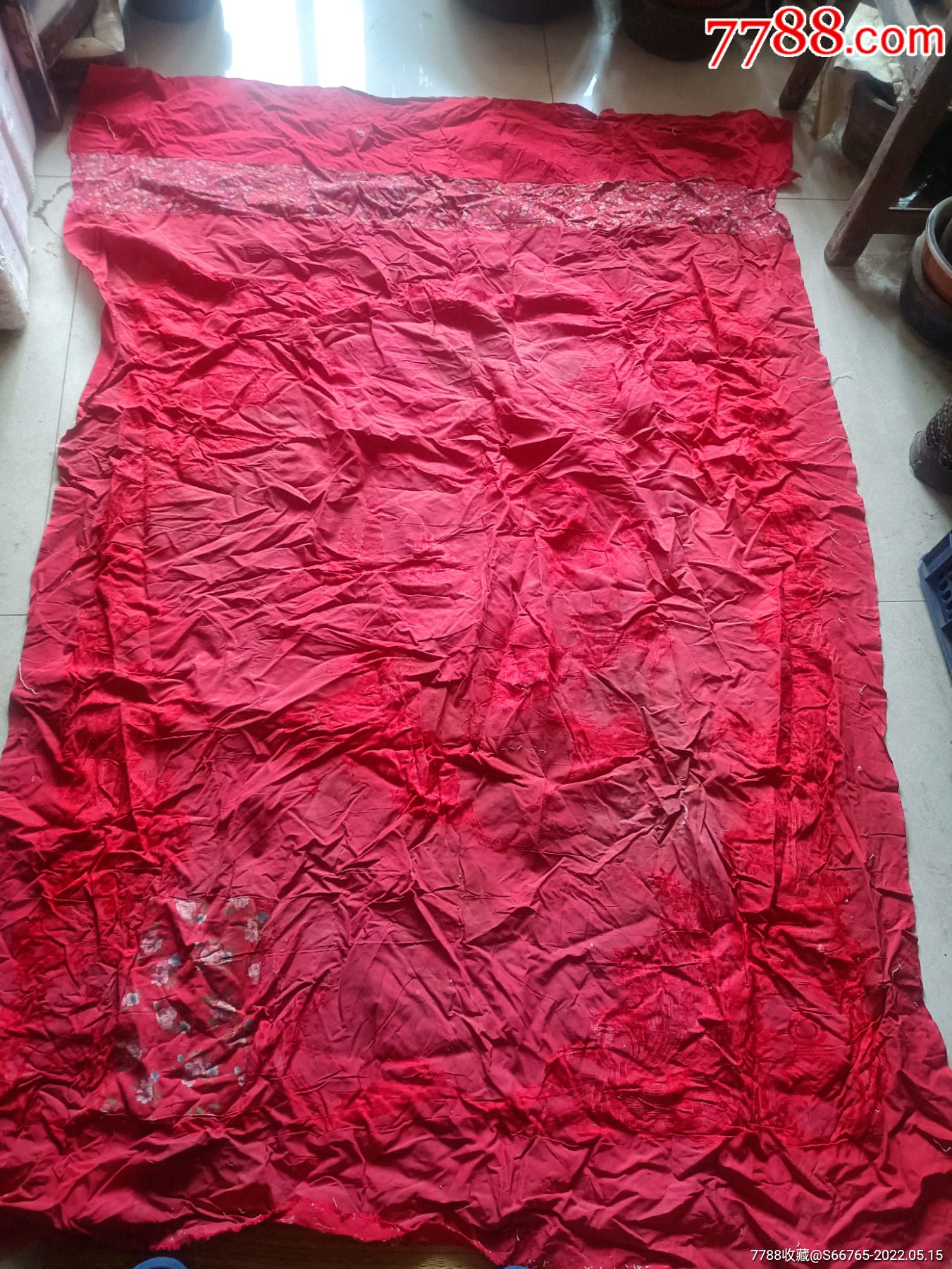 怀旧老红丝绸骏马帆船被面