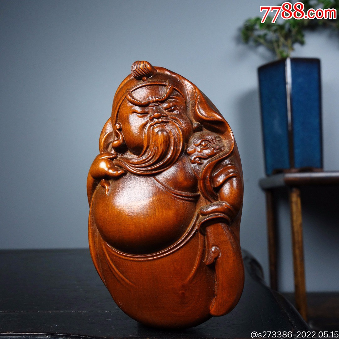 旧藏黄杨木精雕细琢关公手把件挂件尺寸长7cm宽4cm高2cm