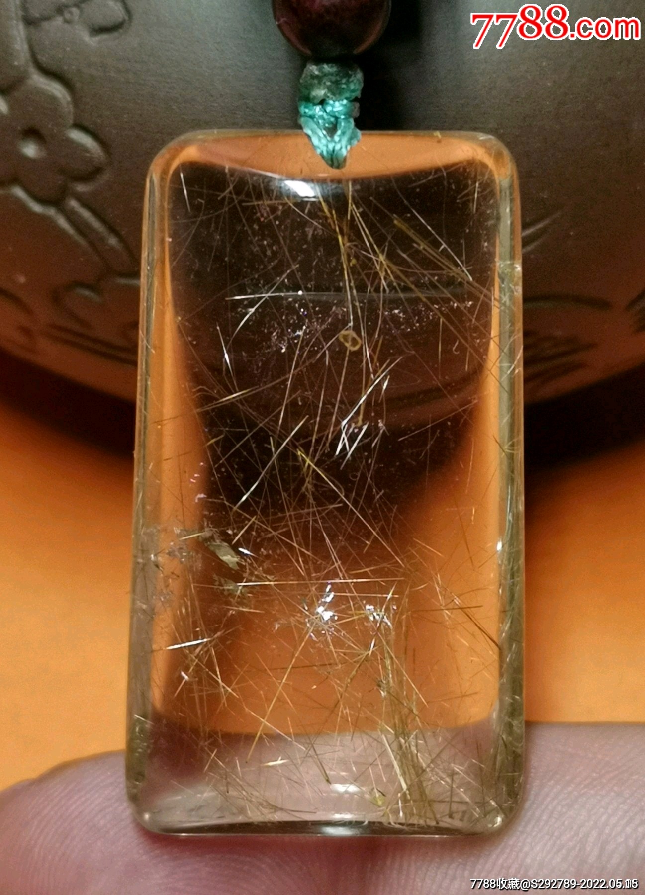 金发晶无事牌吊坠一枚天然金发晶晶体通透发丝顺直规格尺寸如图