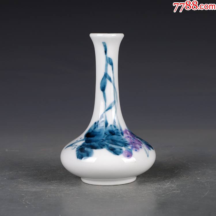 景德镇老厂货瓷器釉中彩手绘葡萄图赏瓶插花瓶