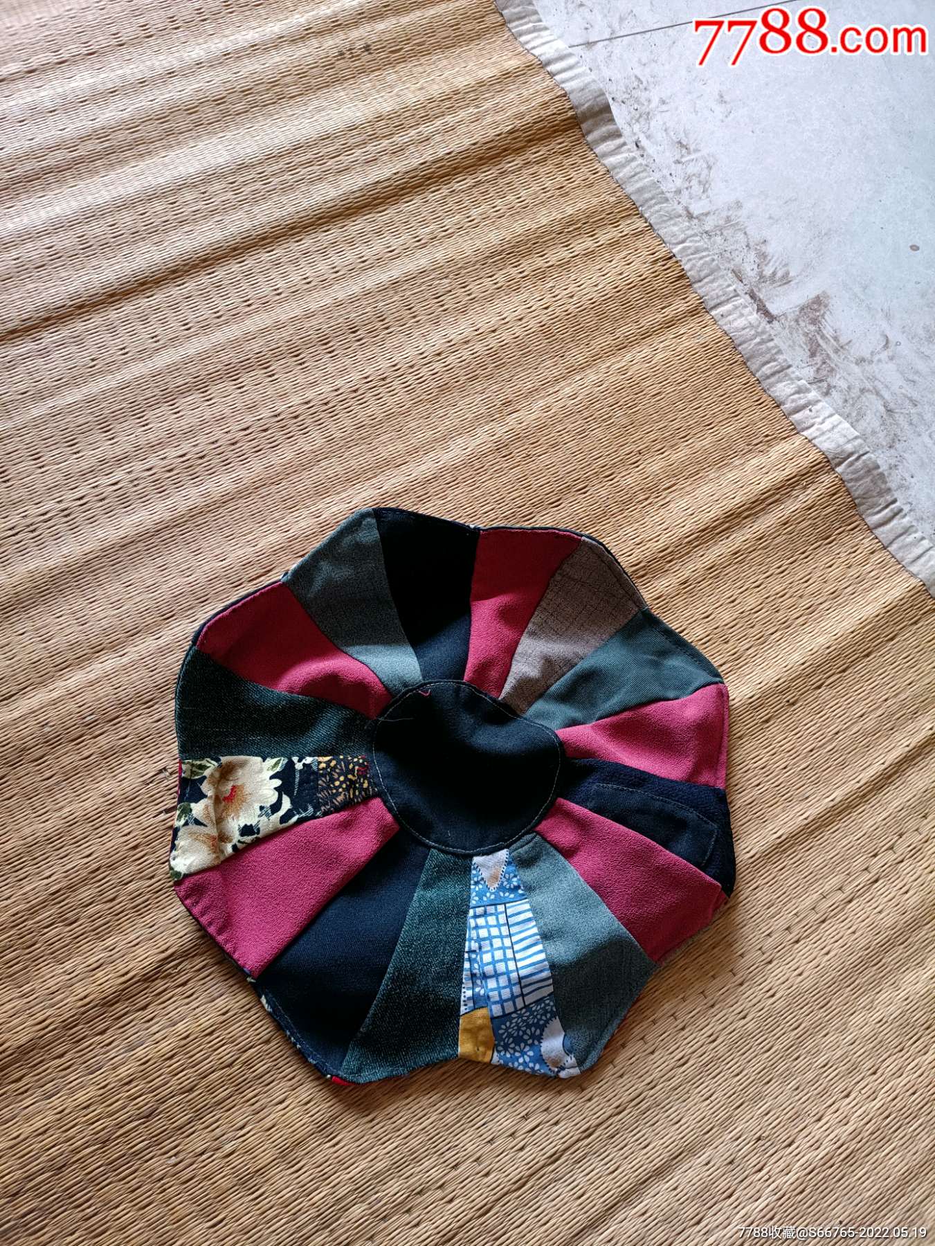 怀旧老手工补丁拼接布圆枕头套